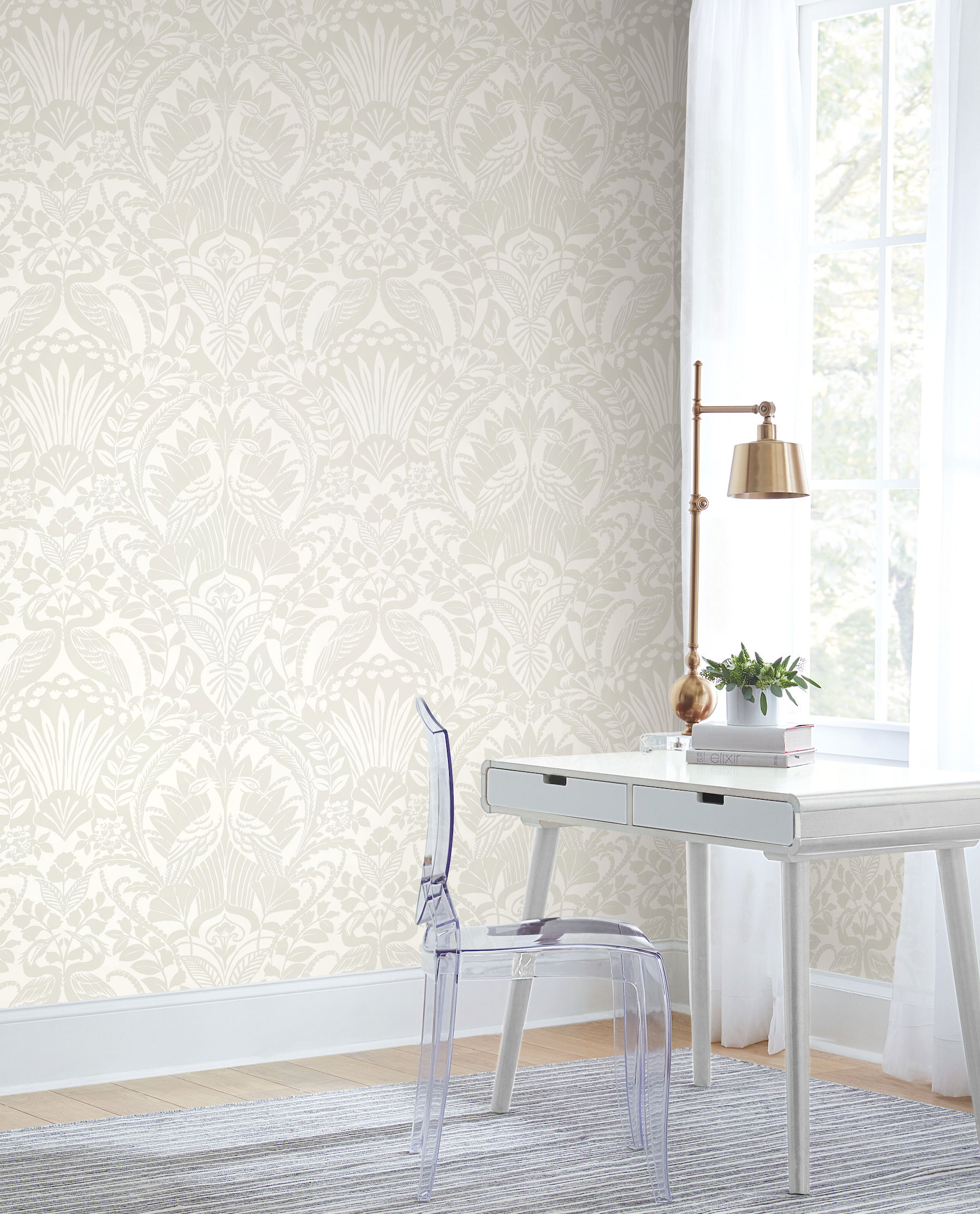 Egret Damask Taupe Wallpaper large image 
