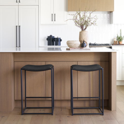 Taniel Backless 27.25in Seat Counter Stool | Black Leather with Metal