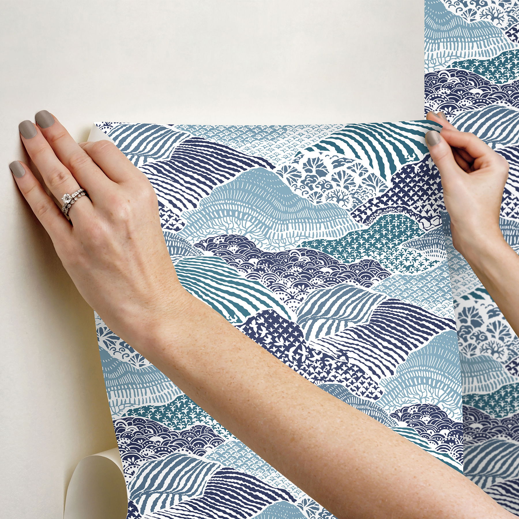 Shangri-La Navy Blue Peel & Stick Wallpaper large image 