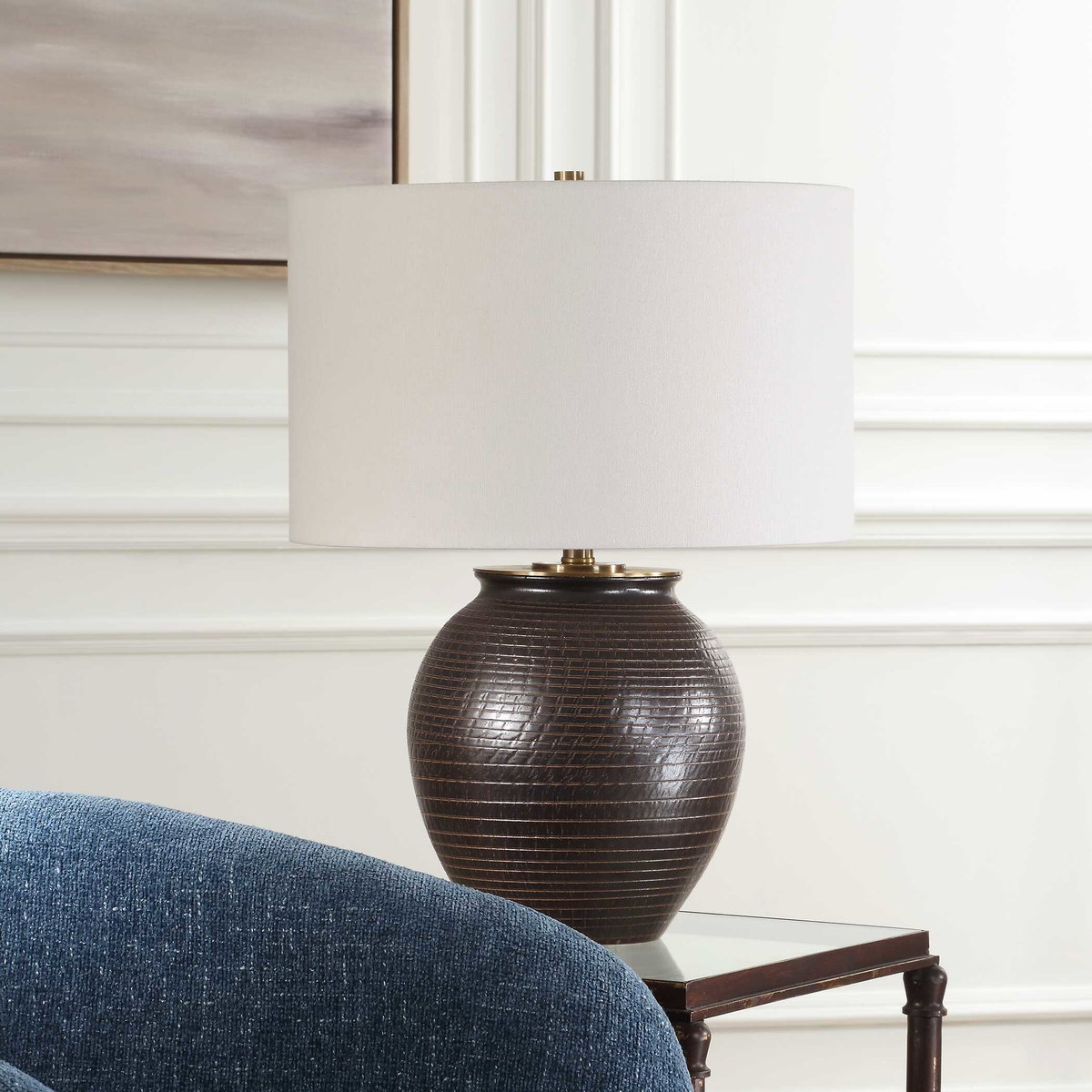 Hawkins Bronze Ribbed Table Lamp, by Uttermost, 18" width x 25.25" height x 18" depth View 3