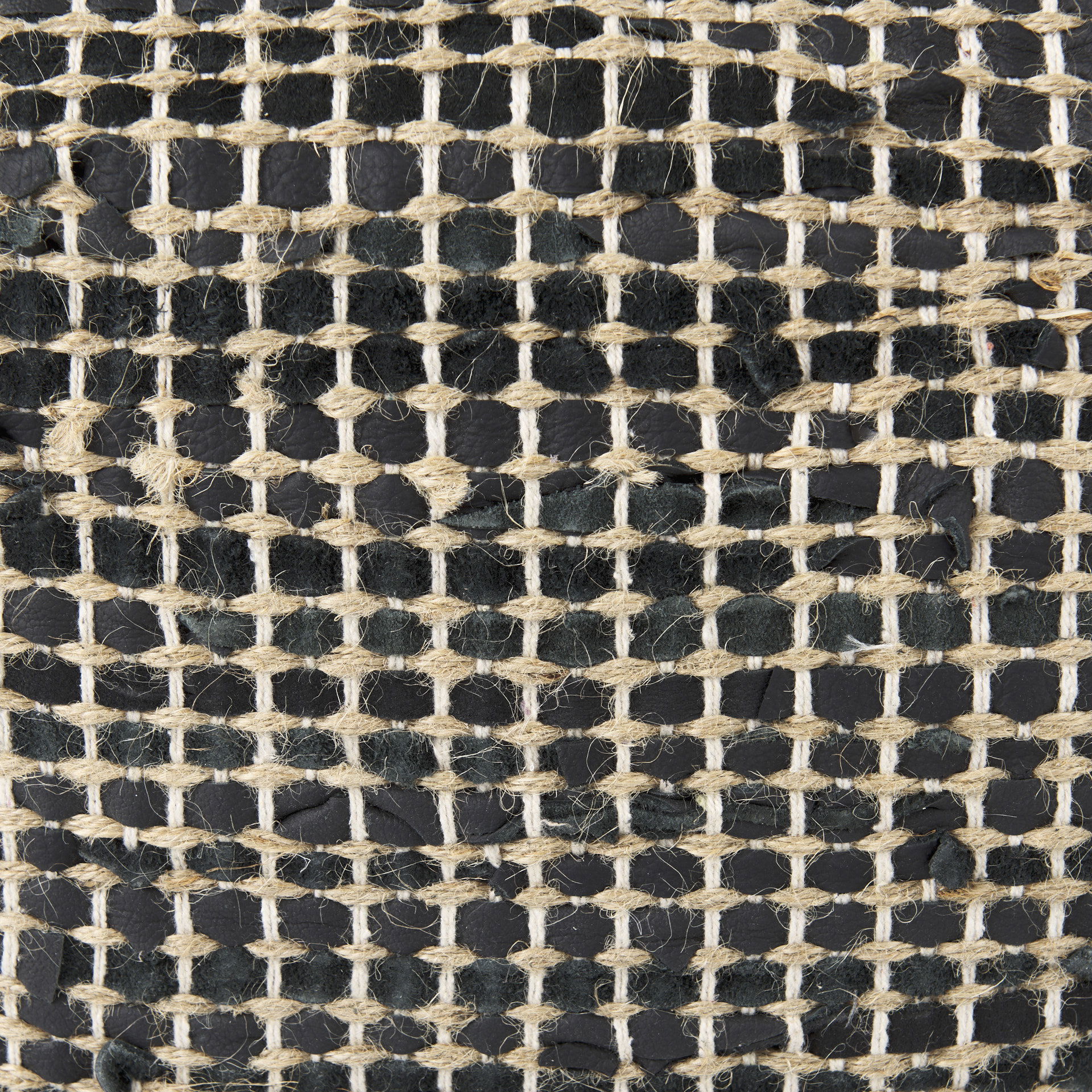 Aalia  Charcoal Leather and Jute Pouf large image 
