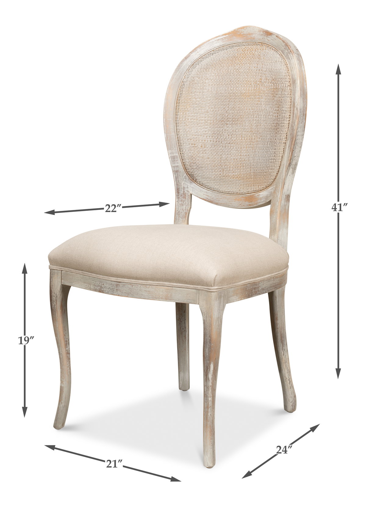 Oval Cane Back S/Chair  Grey Oak  Flax, by Sarreid, 2' length x 1'9" width x 3'5" height View 15