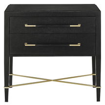 Online Designer Bedroom Uxbridge Nightstand, Mahogany, Black Laquer Linen, Antique Brass