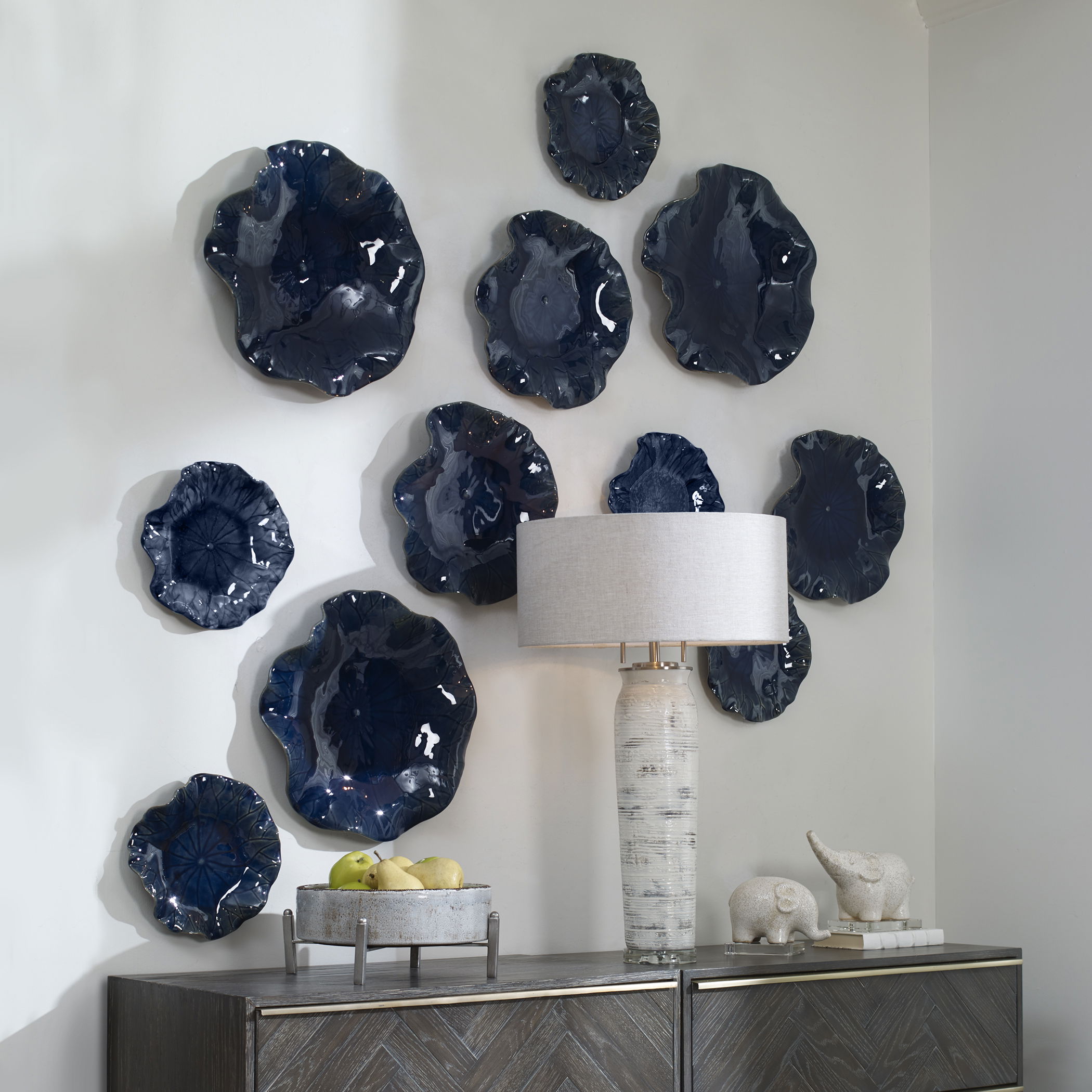 Abella Blue Ceramic Wall Decor, S/3 large image 
