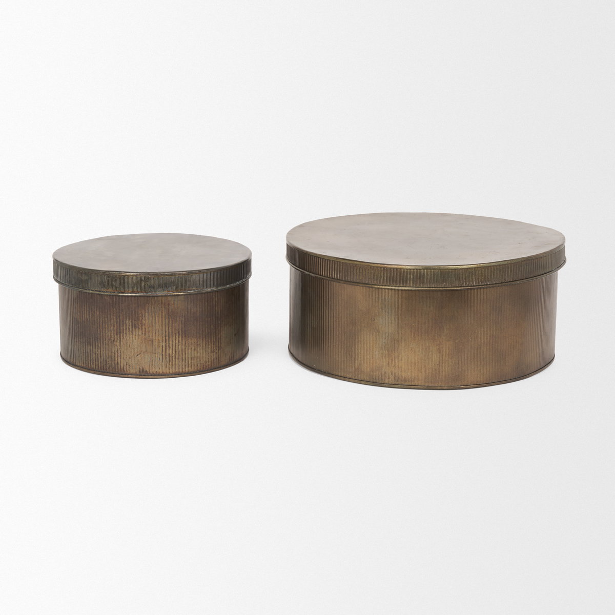 Josephine Round Antique Gold Metal Box (Set of 2), Boxe by Mercana, 14.17" length x 14.17" width x 5.91" height View 3