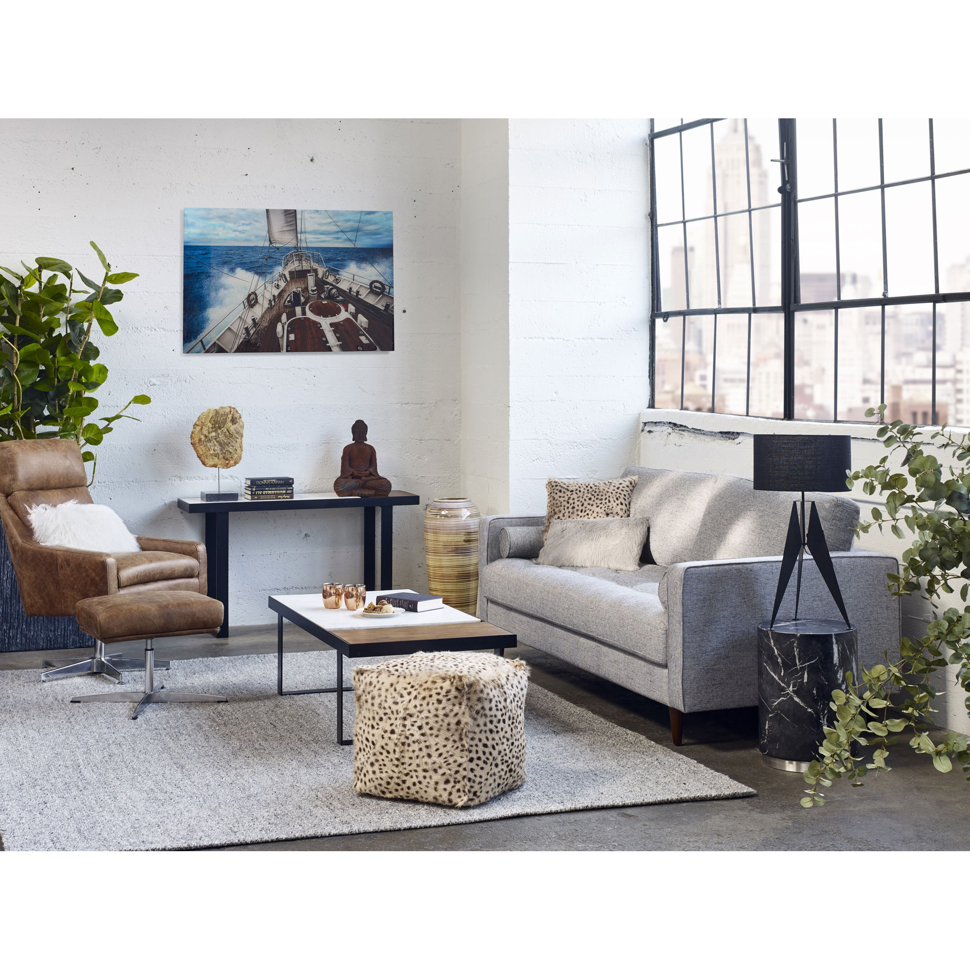 Blox Console Table White Marble And Warm Brown large image 