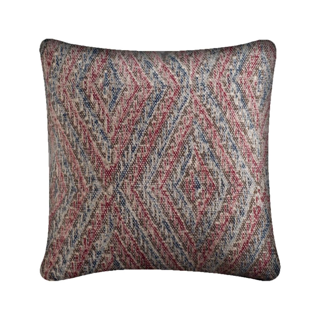 Nicand 18 x 18 Red/Blue Diamond Pattern Decorative Pillow Cover, by Mercana, 17.7" length x 17.7" width x 1.6" height View 1