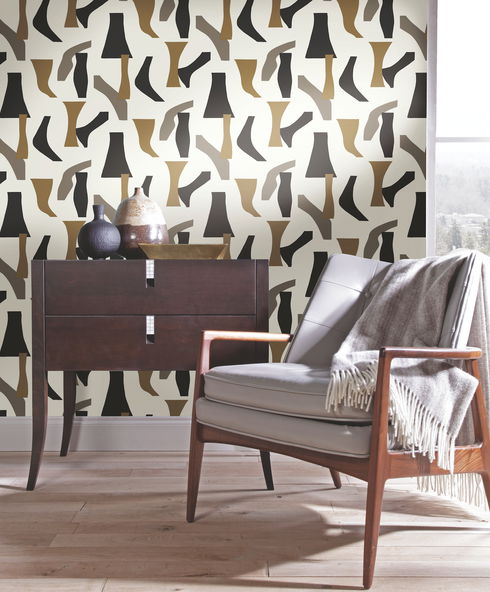 Modernist Black & Gold Peel & Stick Wallpaper