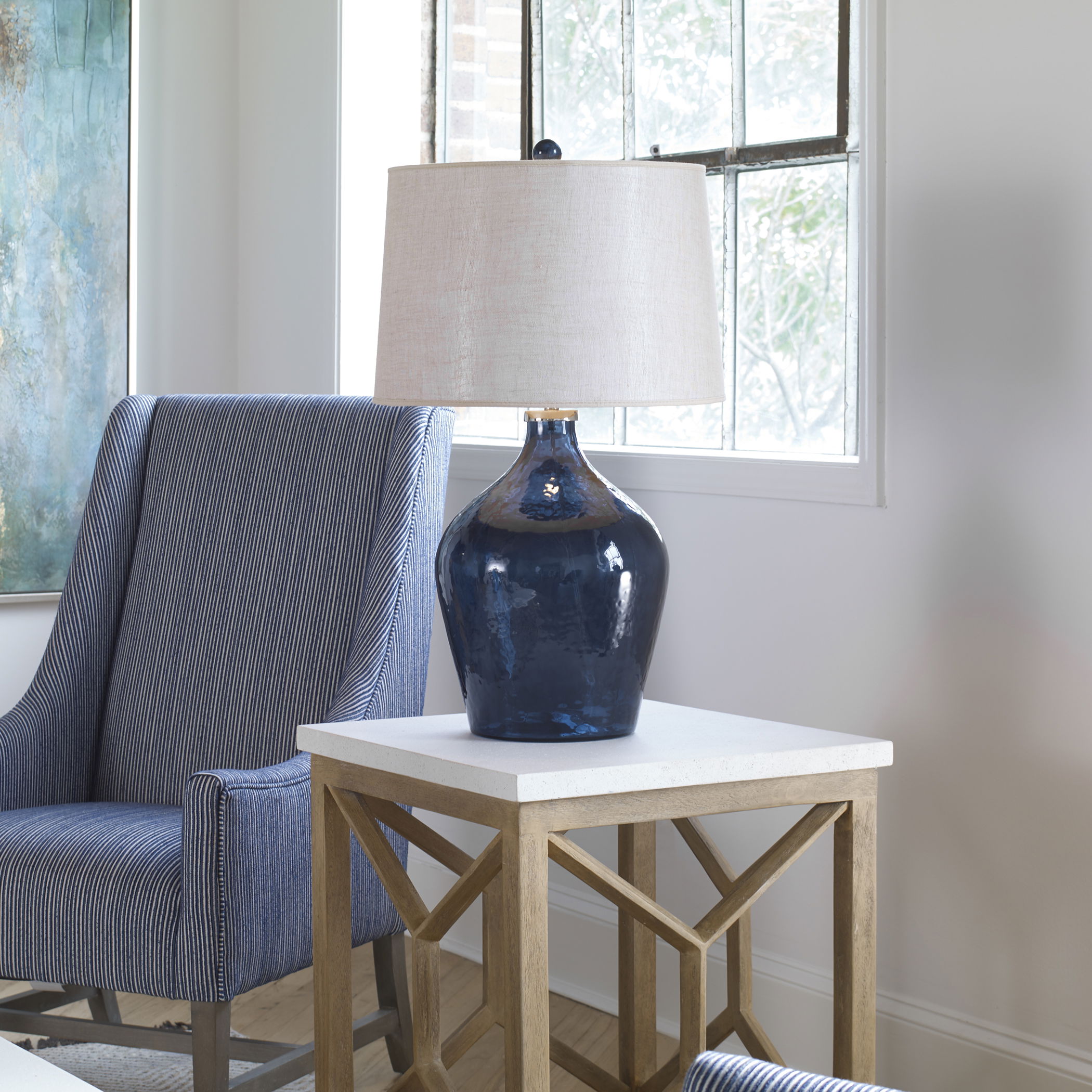 Lamone Blue Glass Lamp, by Uttermost, 18" width x 31" height x 18" depth View 2