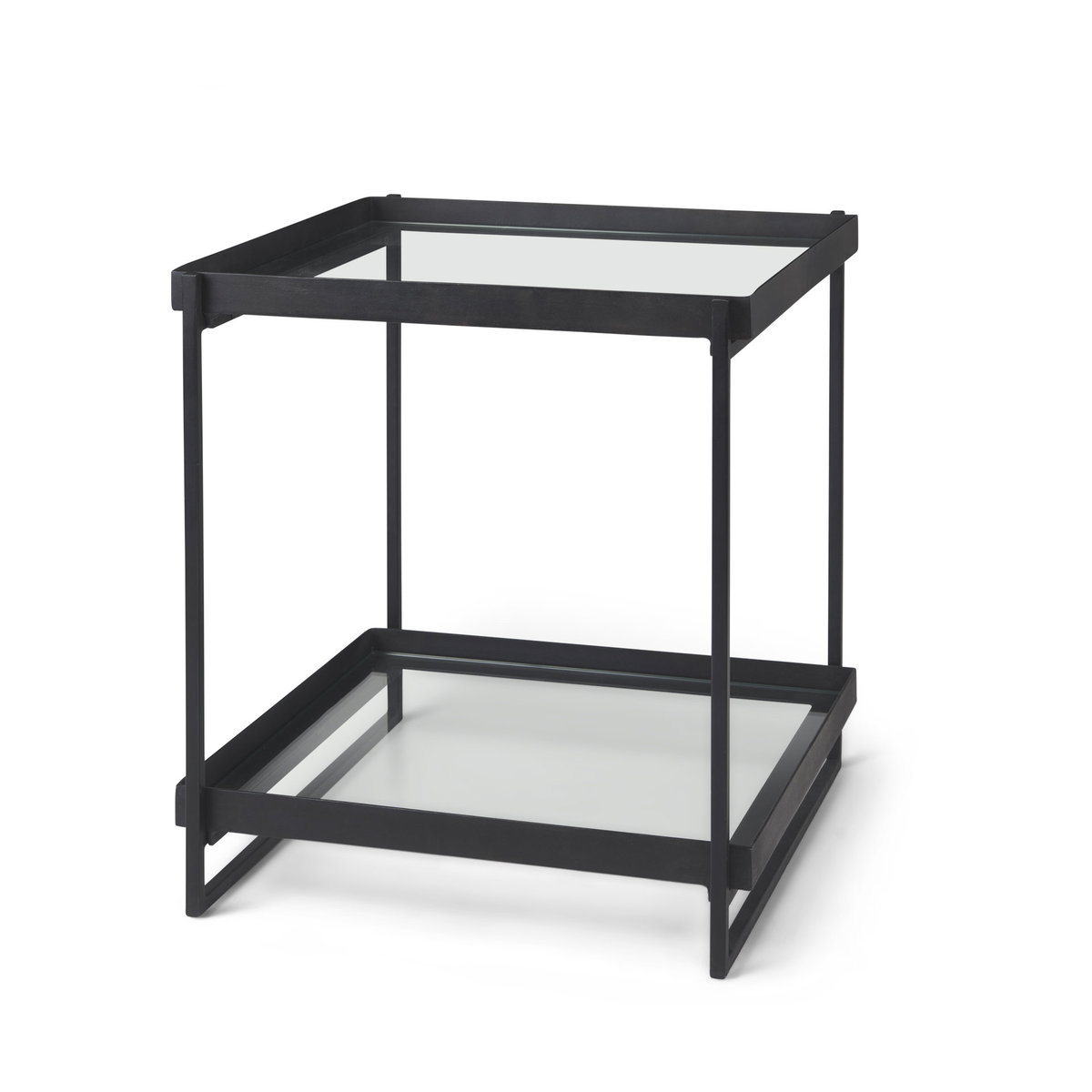Trey Black Metal with Glass Accent Table, Side & End Table by Mercana, 22" length x 22" width x 24" height View 1