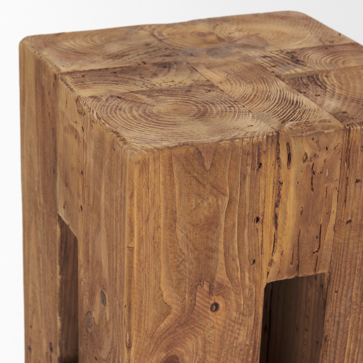 Waylen Natural Wood Block Accent Stool, Ottoman by Mercana, 11.5" length x 11.5" width x 16.5" height View 7