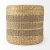 Maya  Light Brown with Medium Brown Stripes Seagrass Round Pouf thumbnail 1