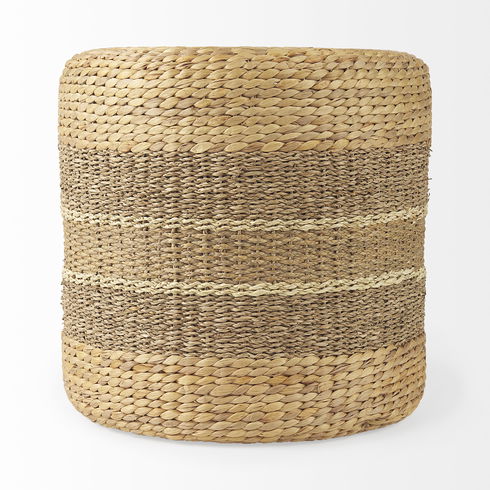 Maya  Light Brown with Medium Brown Stripes Seagrass Round Pouf