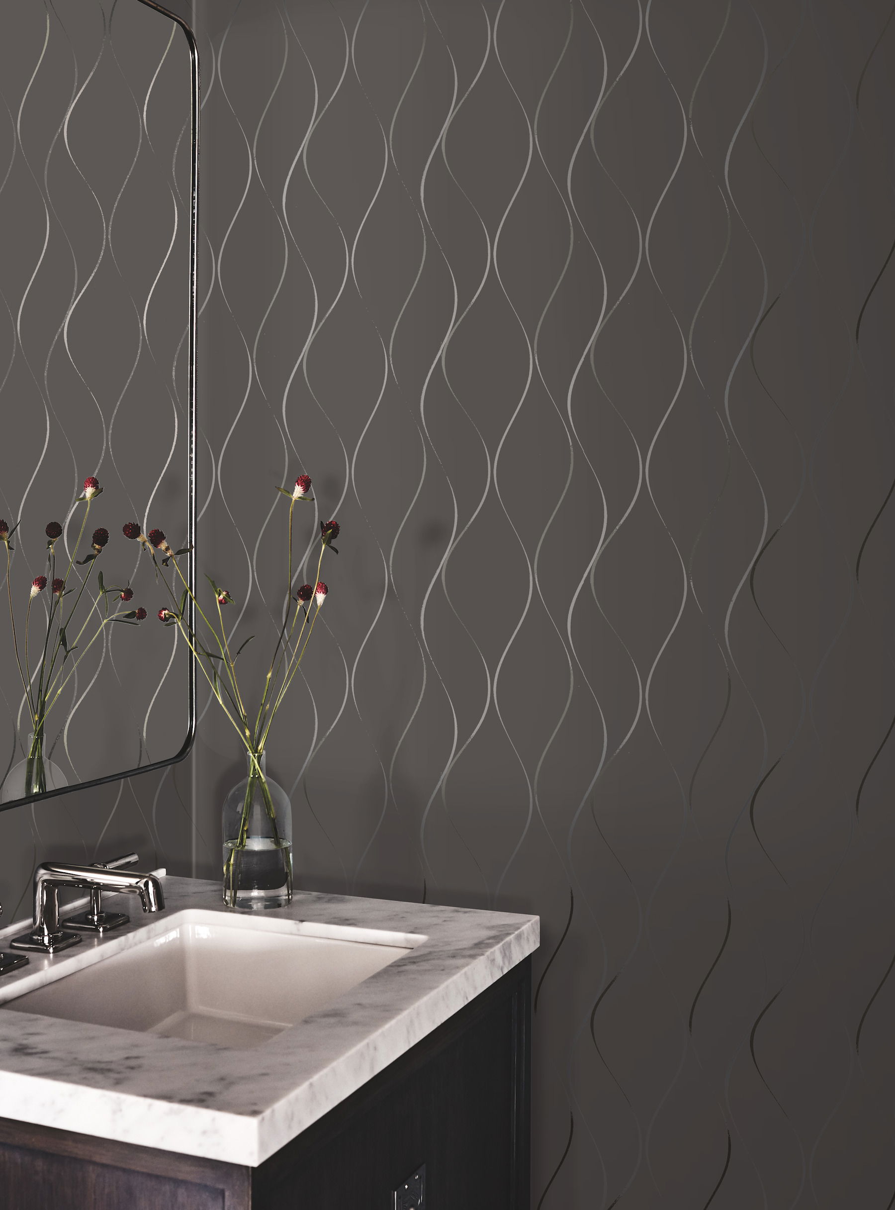 Wavy Stripe Black Metallic Wallpaper, by York Wall, 33' length x 1'9" width x 0.02" depth View 2