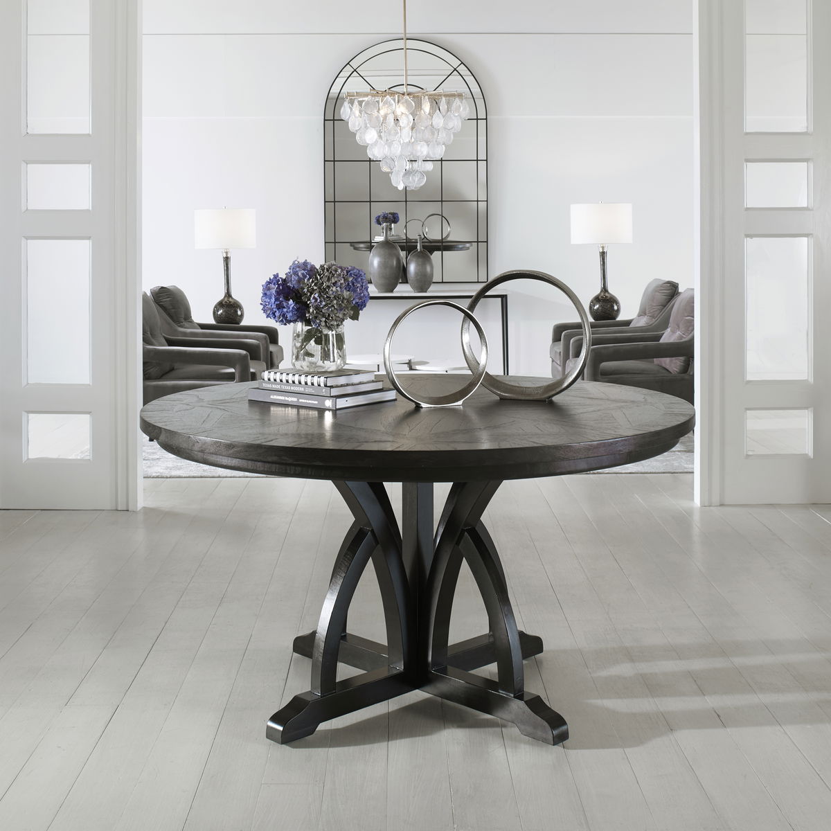 Maiva Round Black Dining Table, by Uttermost, 56" width x 30" height x 56" depth View 2