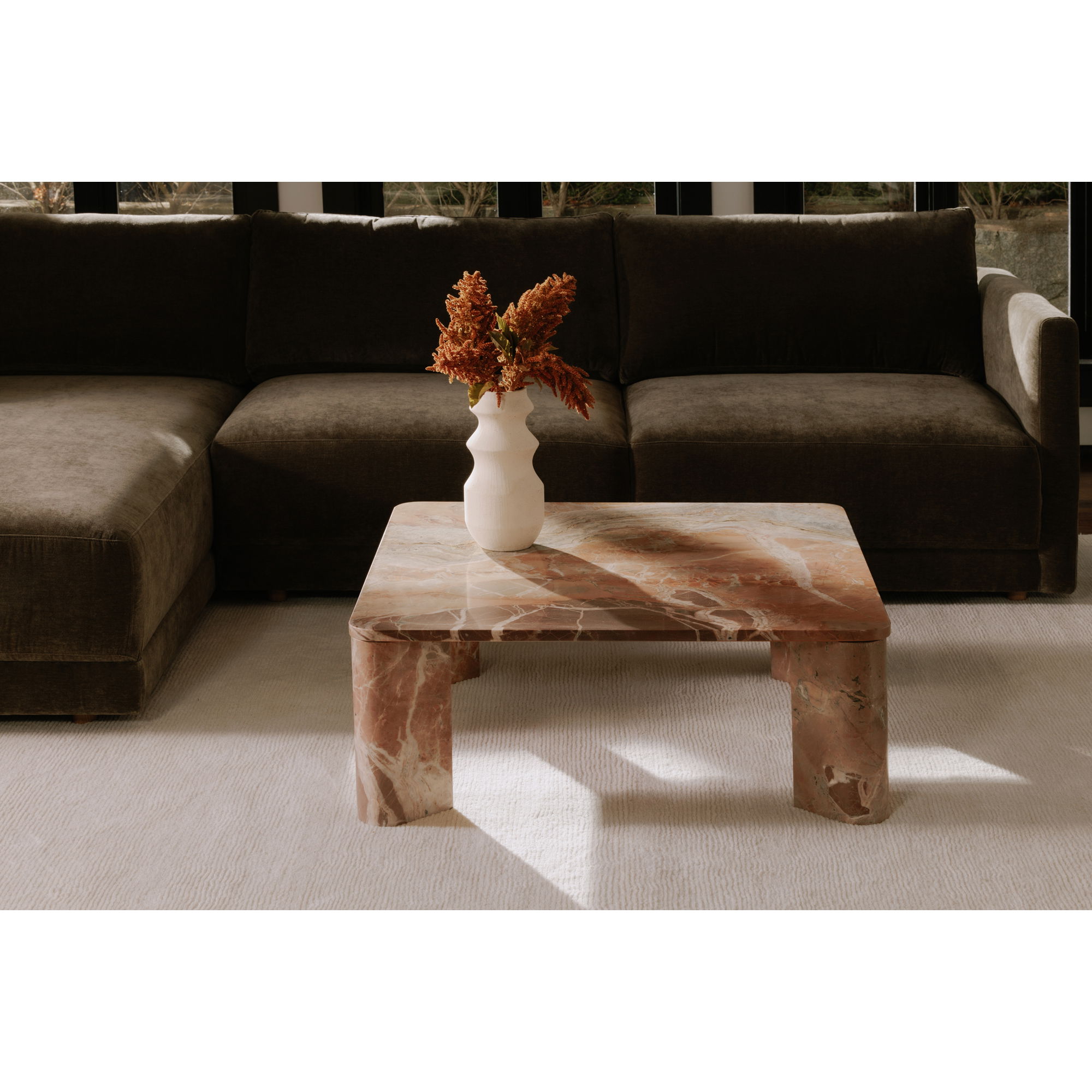 Segment Coffee Table Orange Levante Marble, by Moe's Home, 35.5" width x 13" height x 35.5" depth View 9