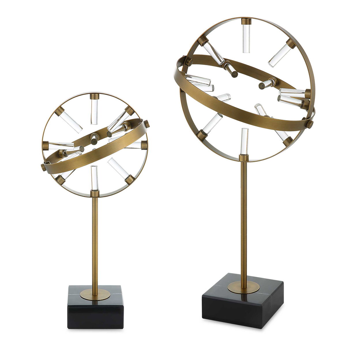 Realm Spherical Brass Sculptures Set Of 2, Decorative by Uttermost, 10.62" width x 21.5" height x 4.75" depth View 1