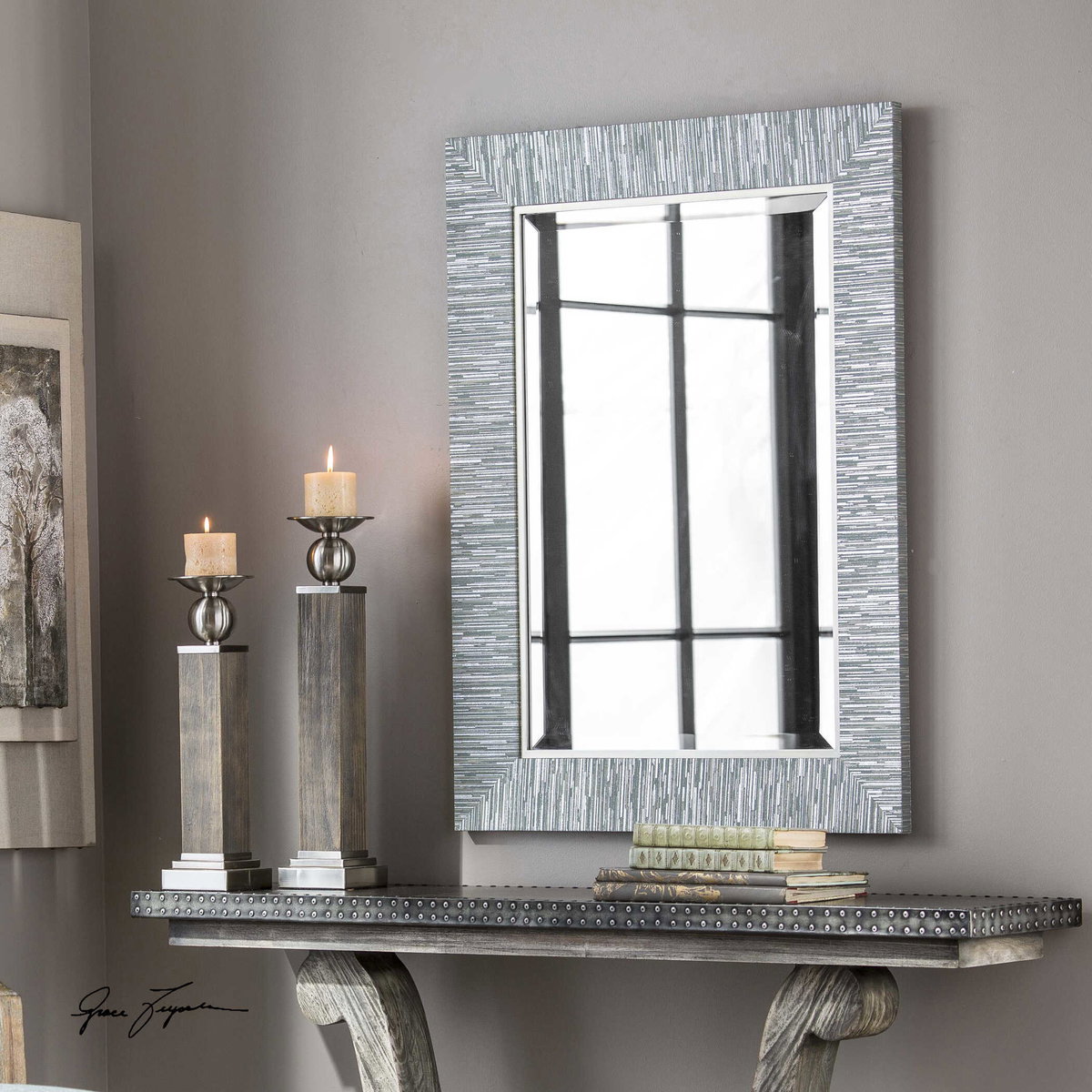 Belaya Gray Wood Mirror, by Uttermost, 2'4" width x 3'2" height x 1.25" depth View 2