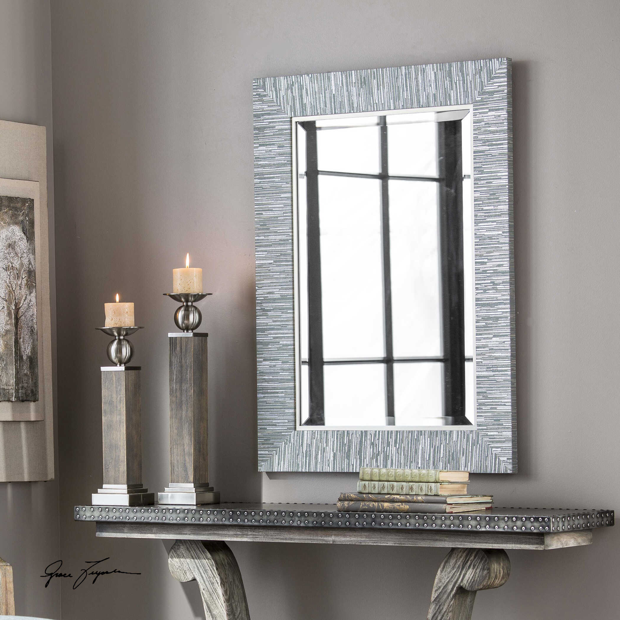Belaya Gray Wood Mirror, by Uttermost, 28" width x 38" height x 1.25" depth View 2