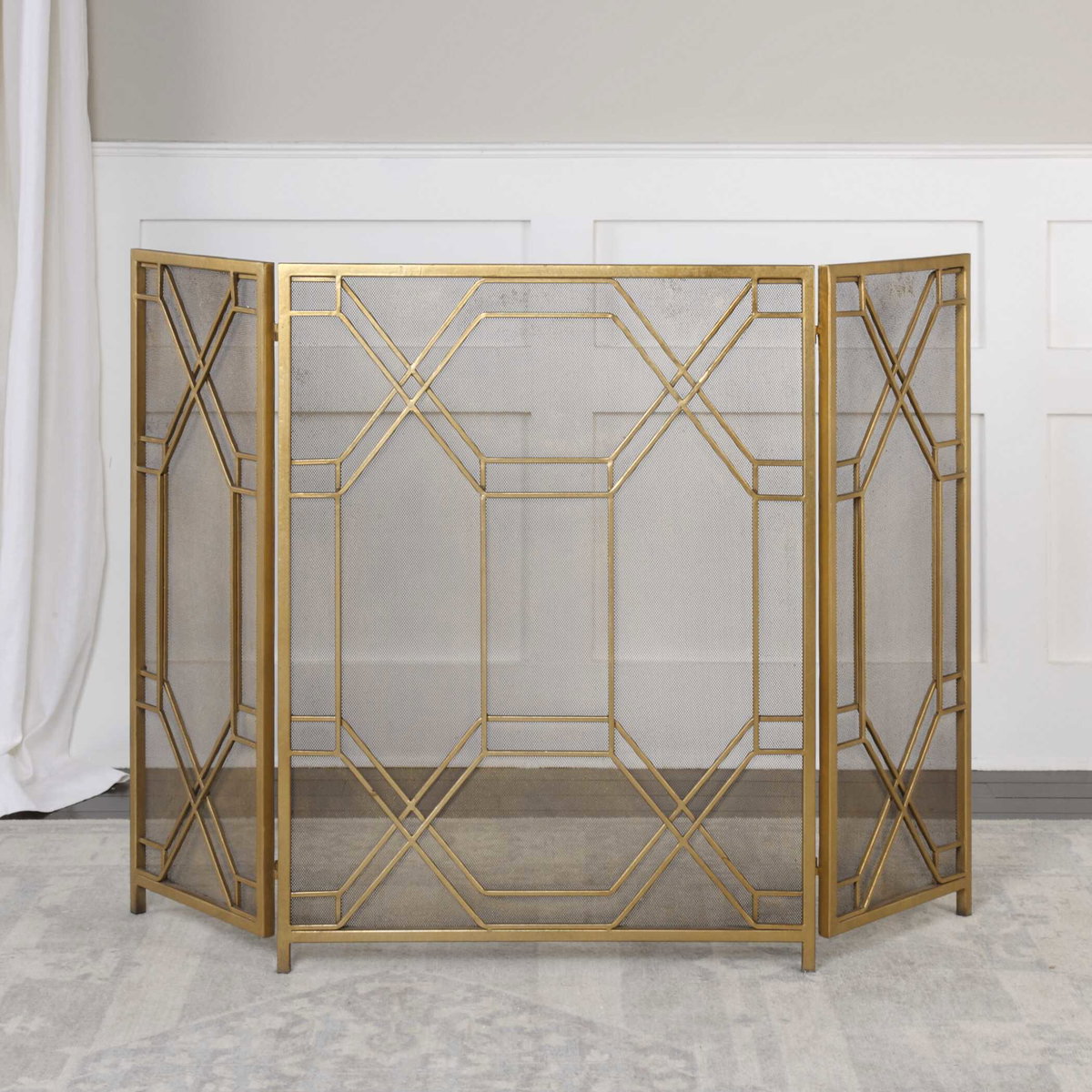 Rosen Gold Fireplace Screen, Fireplace Accessorie by Uttermost, 52.5" width x 34" height x 0.87" depth View 3