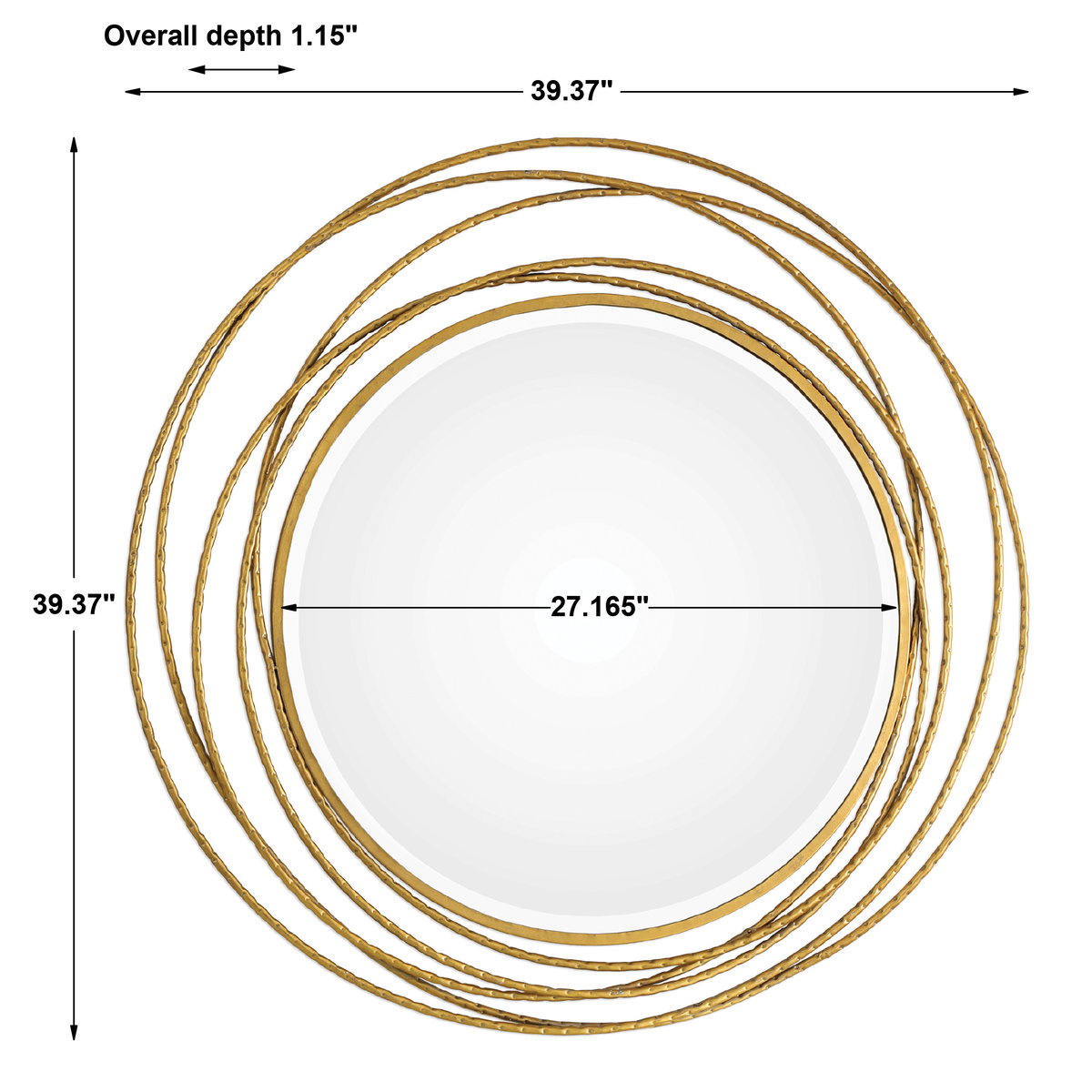 Whirlwind Gold Round Mirror, by Uttermost, 39.37" width x 39.37" height x 1.15" depth View 3