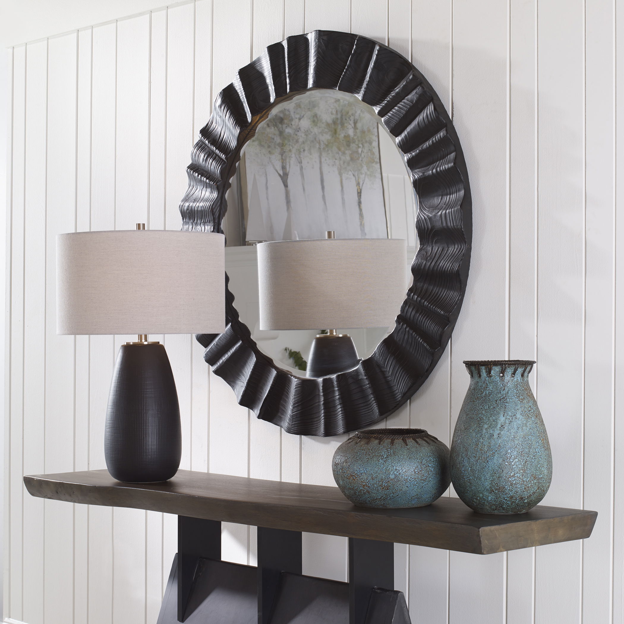 Caribou Dark Espresso Round Mirror, by Uttermost, 41.37" width x 41.37" height x 1.62" depth View 2