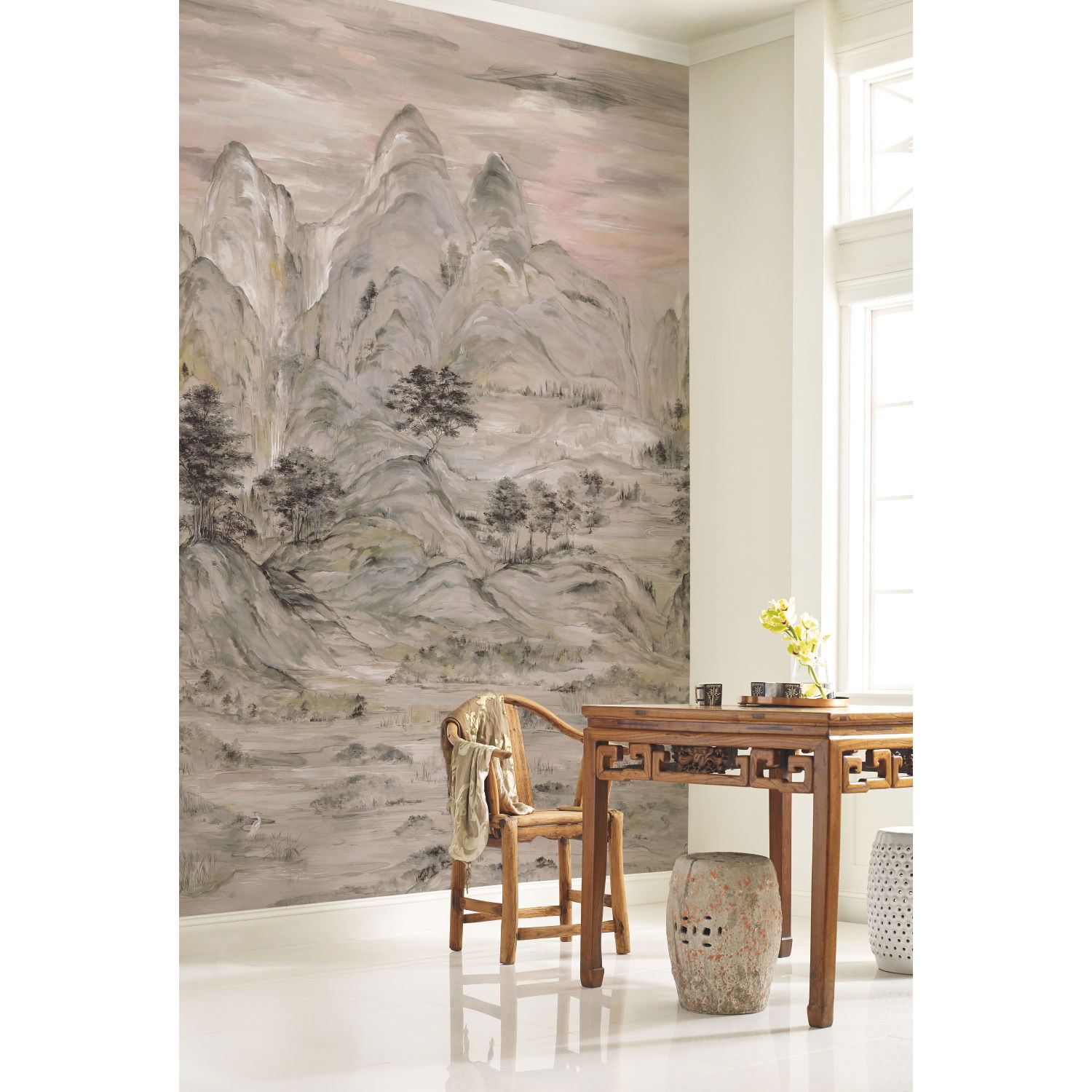 Misty Mountain Taupe Wall Mural large image 