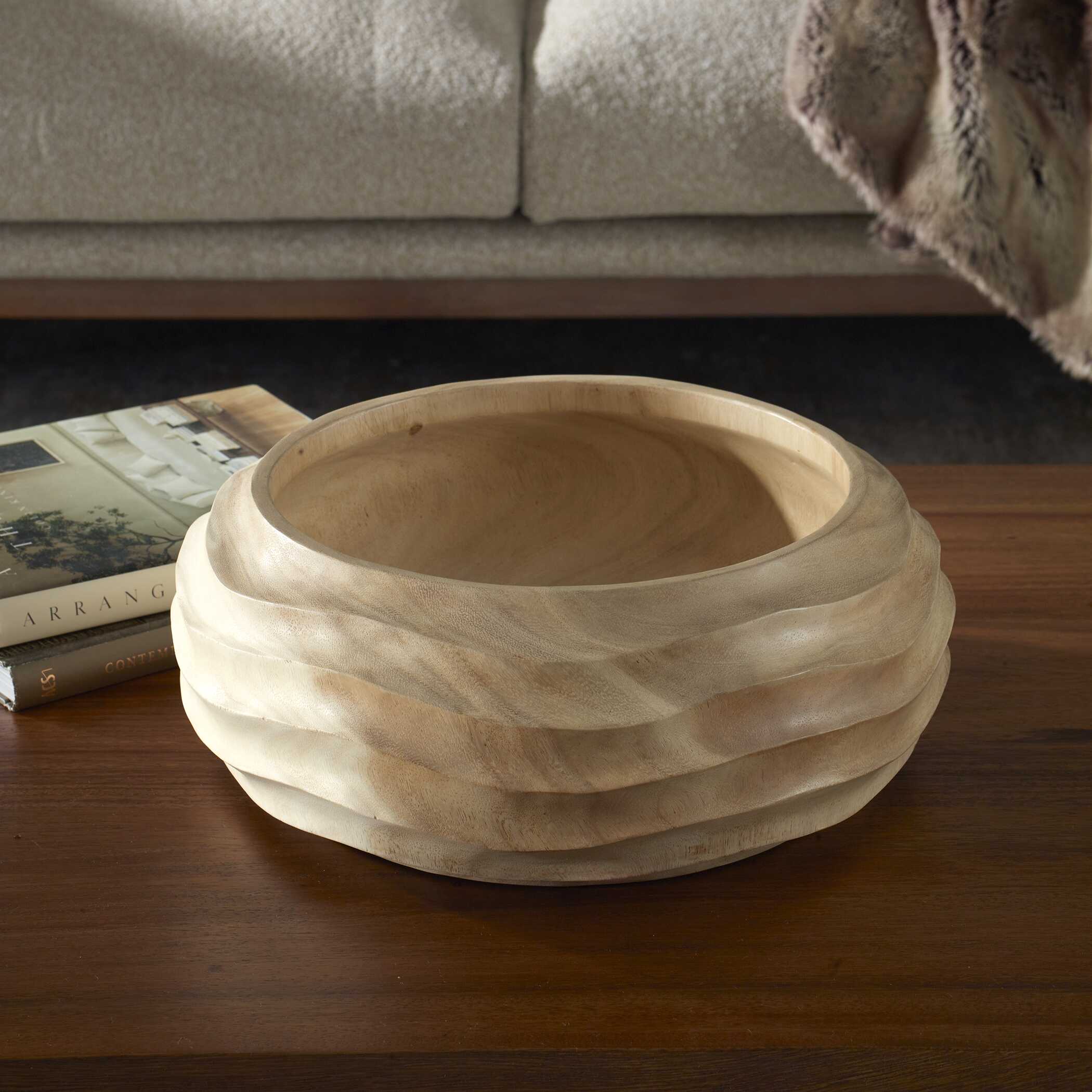 Waveform Bleached Wood Bowl large image 