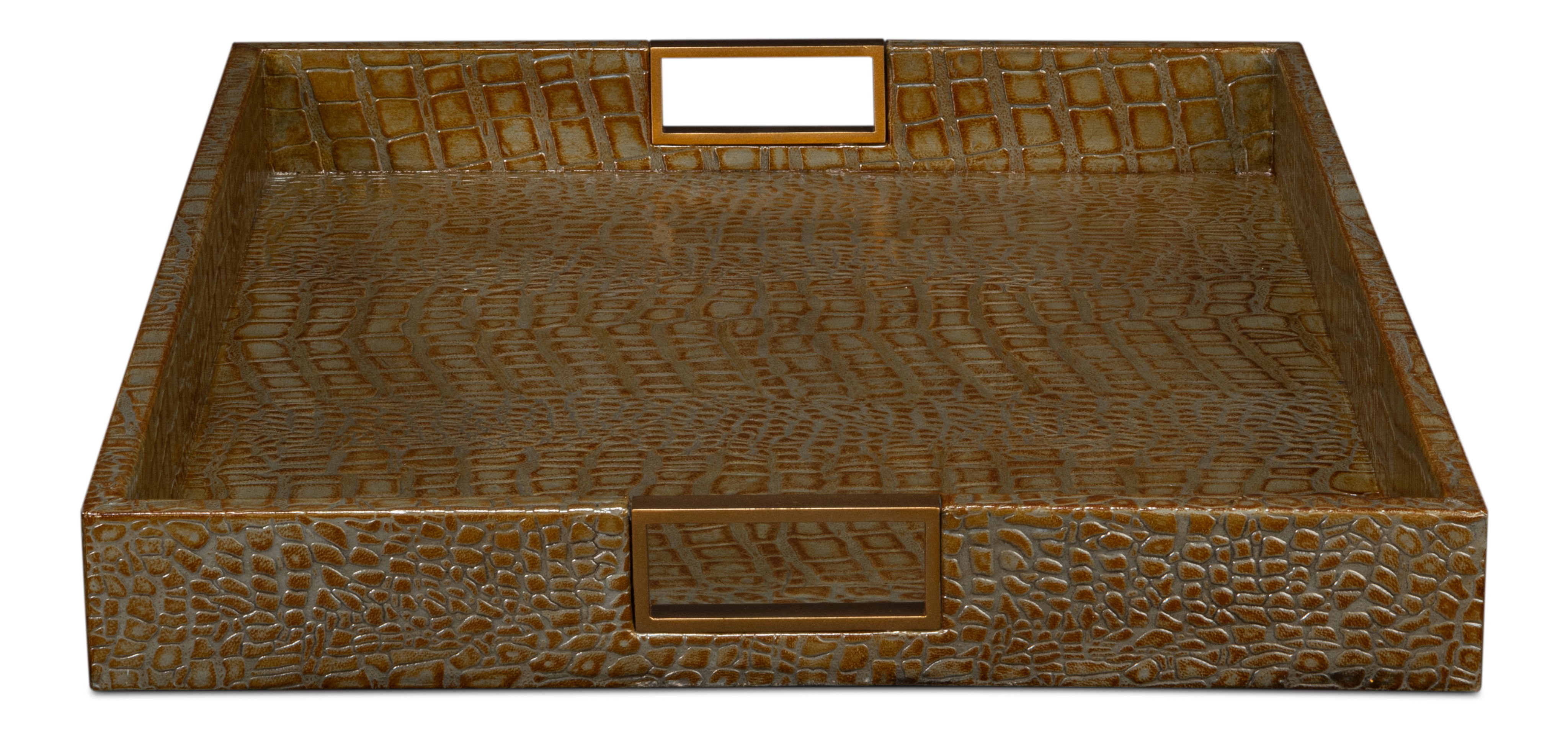 Norton Leather Tray,Croco Leather,Ant Gr, Decor by Sarreid, 24" length x 18" width x 2.5" height View 4