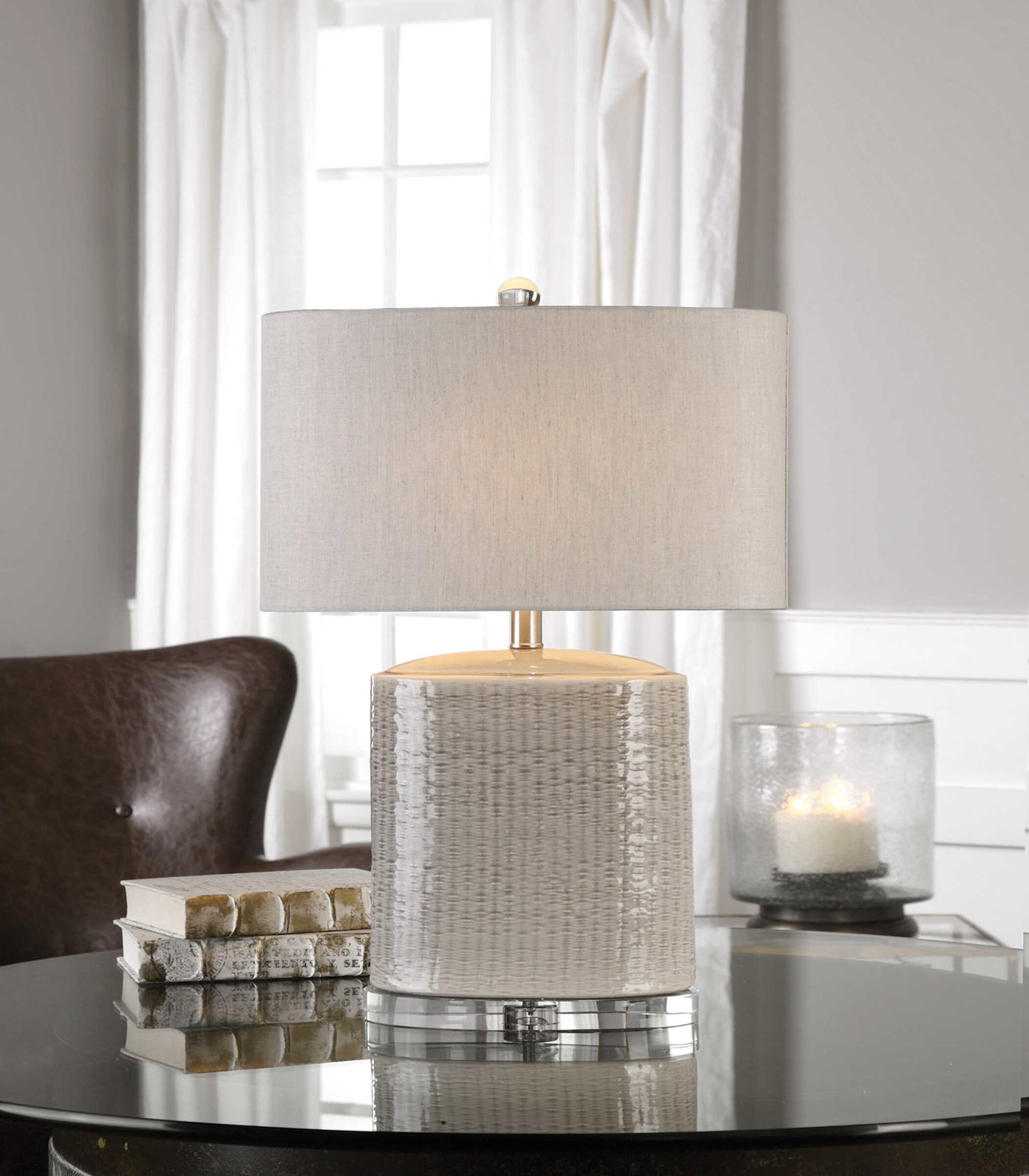 Modica Taupe Ceramic Lamp, by Uttermost, 1'4" width x 2'1.5" height x 9" depth View 4