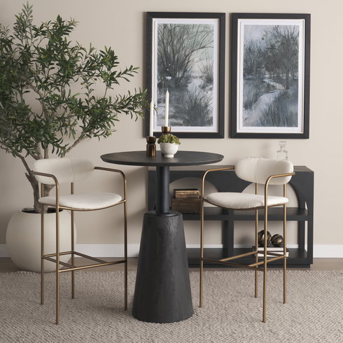Parker Low Back 30.25in Seat Bar Stool | Cream Fabric with Gold Metal