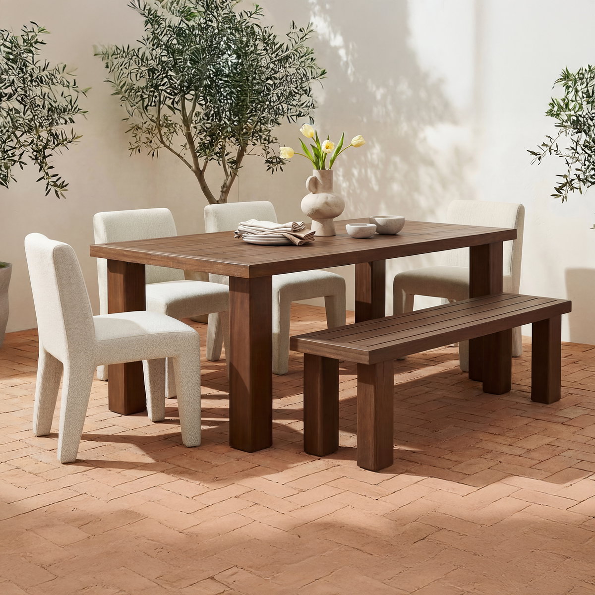 Marina Outdoor Dining Table Brown, Outdoor Table by Moe's Home, 6'9.81" width x 2'6" height x 3'6.05" depth View 6