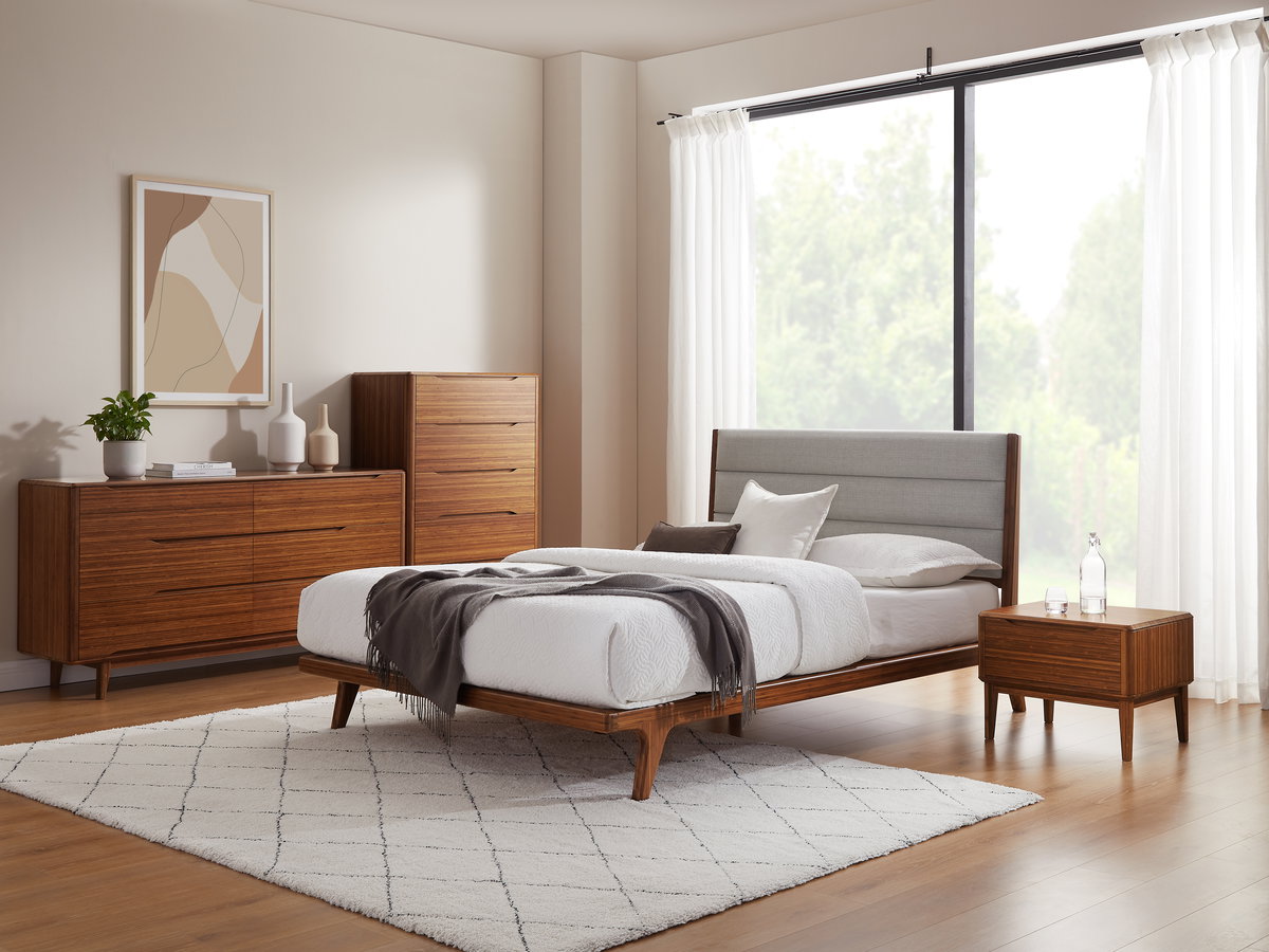 Mercury Upholstered Queen Platform Bed, Amber, by Greenington, 87" length x 63.5" width x 42" height View 7