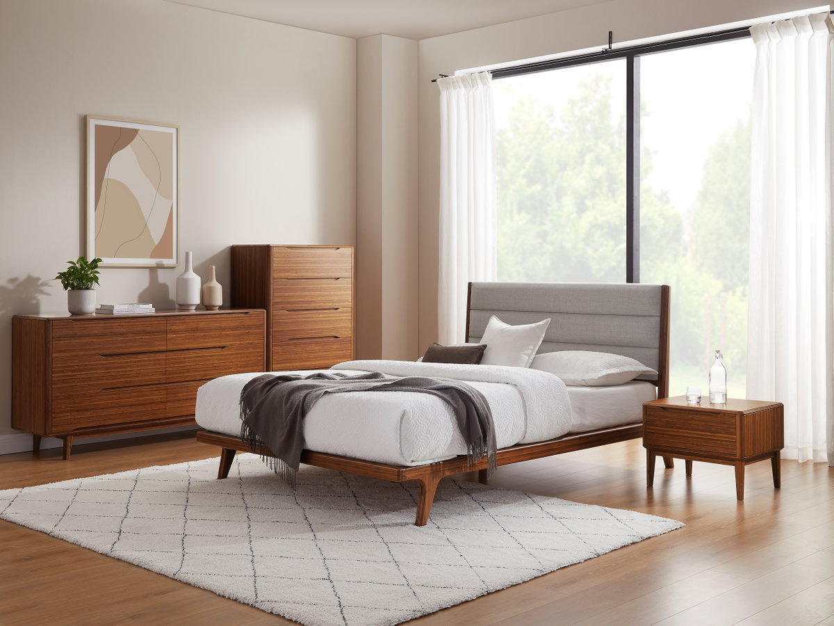 Mercury Upholstered Queen Platform Bed, Amber, by Greenington, 87" length x 63.5" width x 42" height View 8