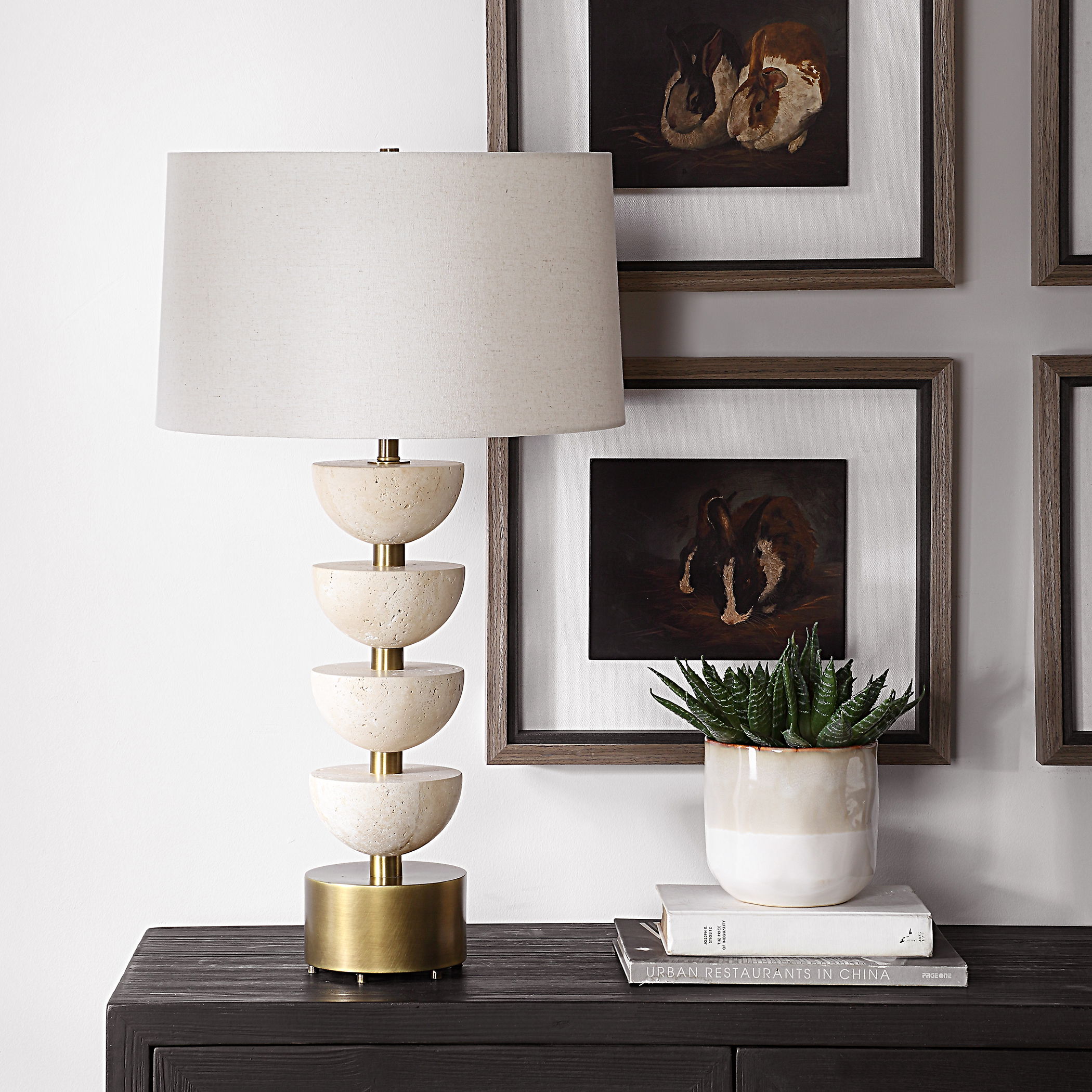 Hemisphere Travertine Table Lamp large image 