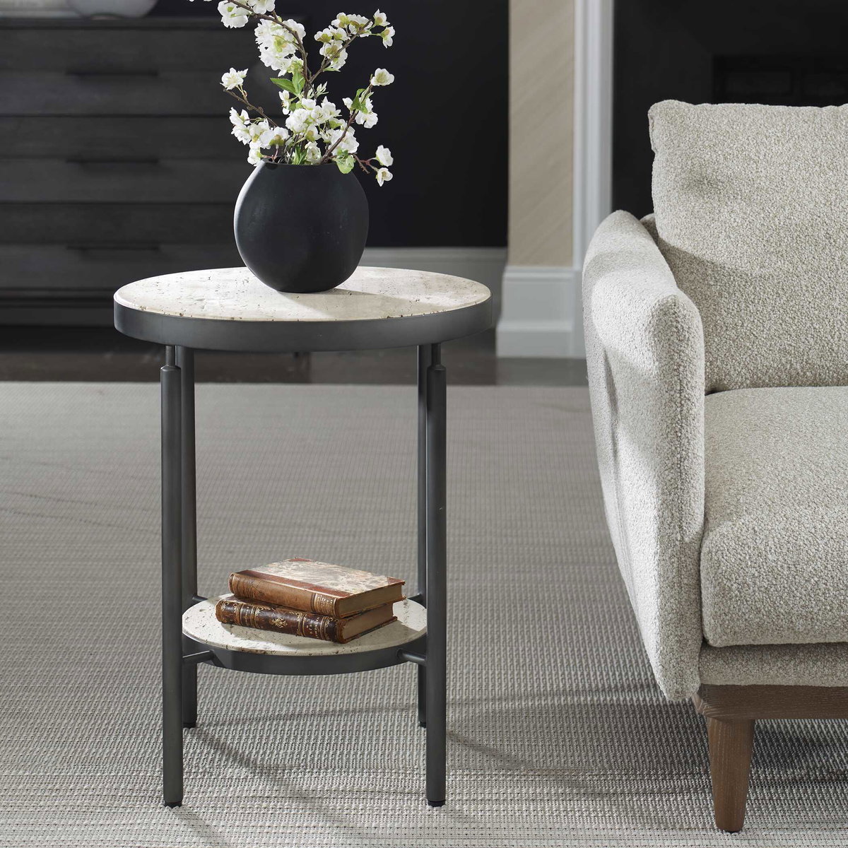 Dauntless Travertine Side Table, Side & End Table by Uttermost, 19" width x 24" height x 19" depth View 5