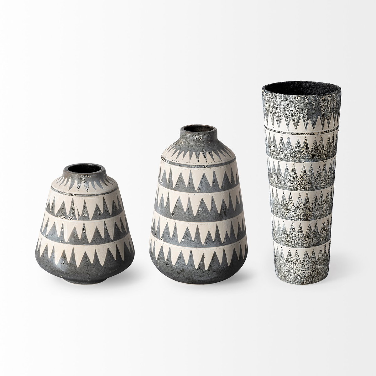 Delaney Large Gray Patterned Ceramic Vase, by Mercana, 6.69" length x 6.69" width x 10.04" height View 7