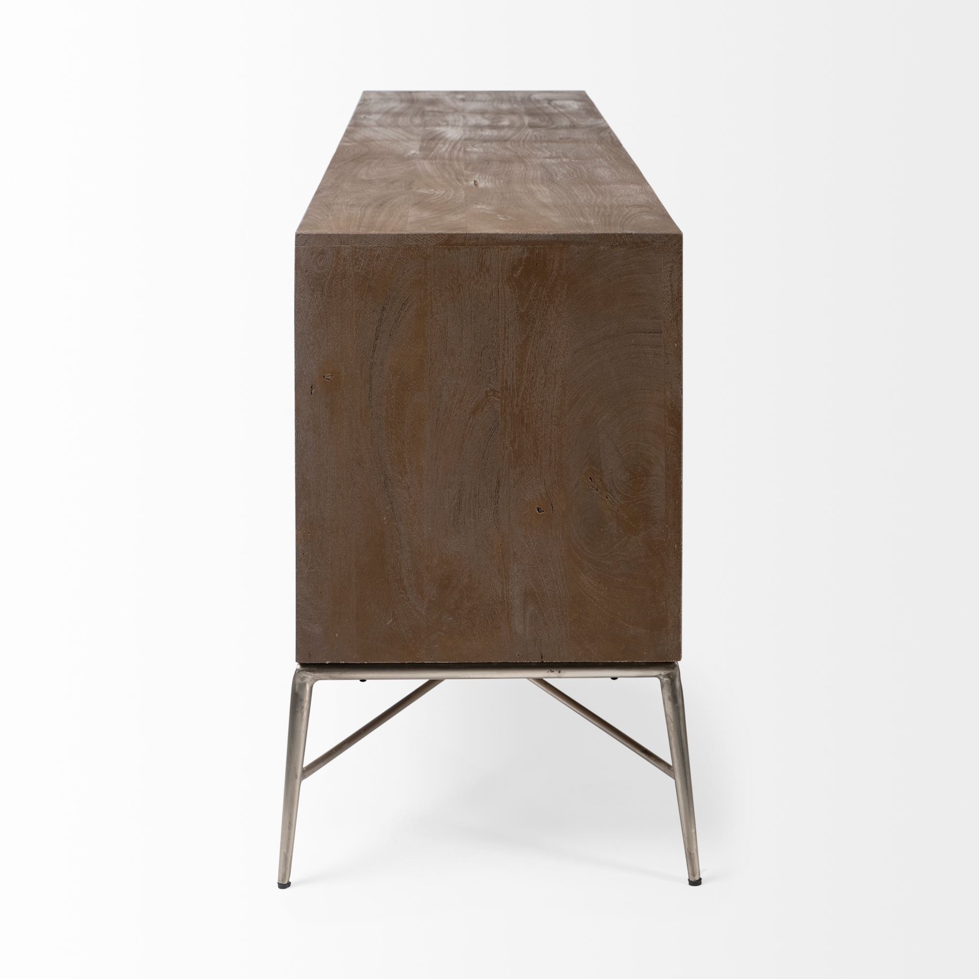 Swordfish 72L x 19W  x 30.25H Two-Tone Brown Wood Cabinet Silver Metal Base 4 Cabinet Door Sideboard, Sideboards & Buffet by Mercana, 72" length x 19" width x 30.12" height View 5