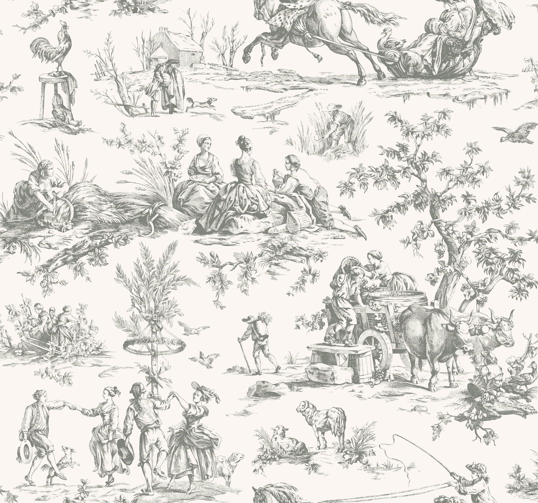 Seasons Toile Grey Wallpaper, by York Wall, 27' length x 2'3" width x 0.02" depth View 1