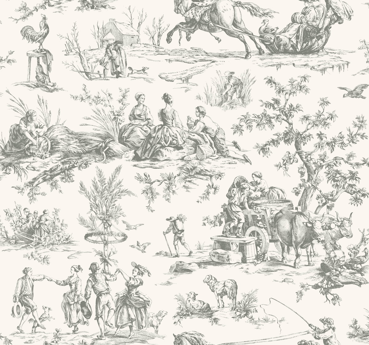 Seasons Toile Grey Wallpaper, by York Wall, 27' length x 2'3" width x 0.02" depth