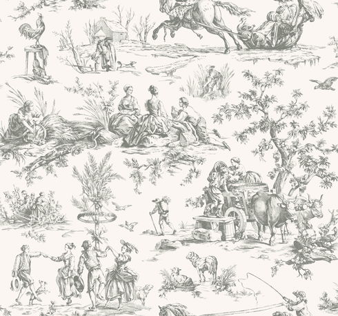 Seasons Toile Grey Wallpaper