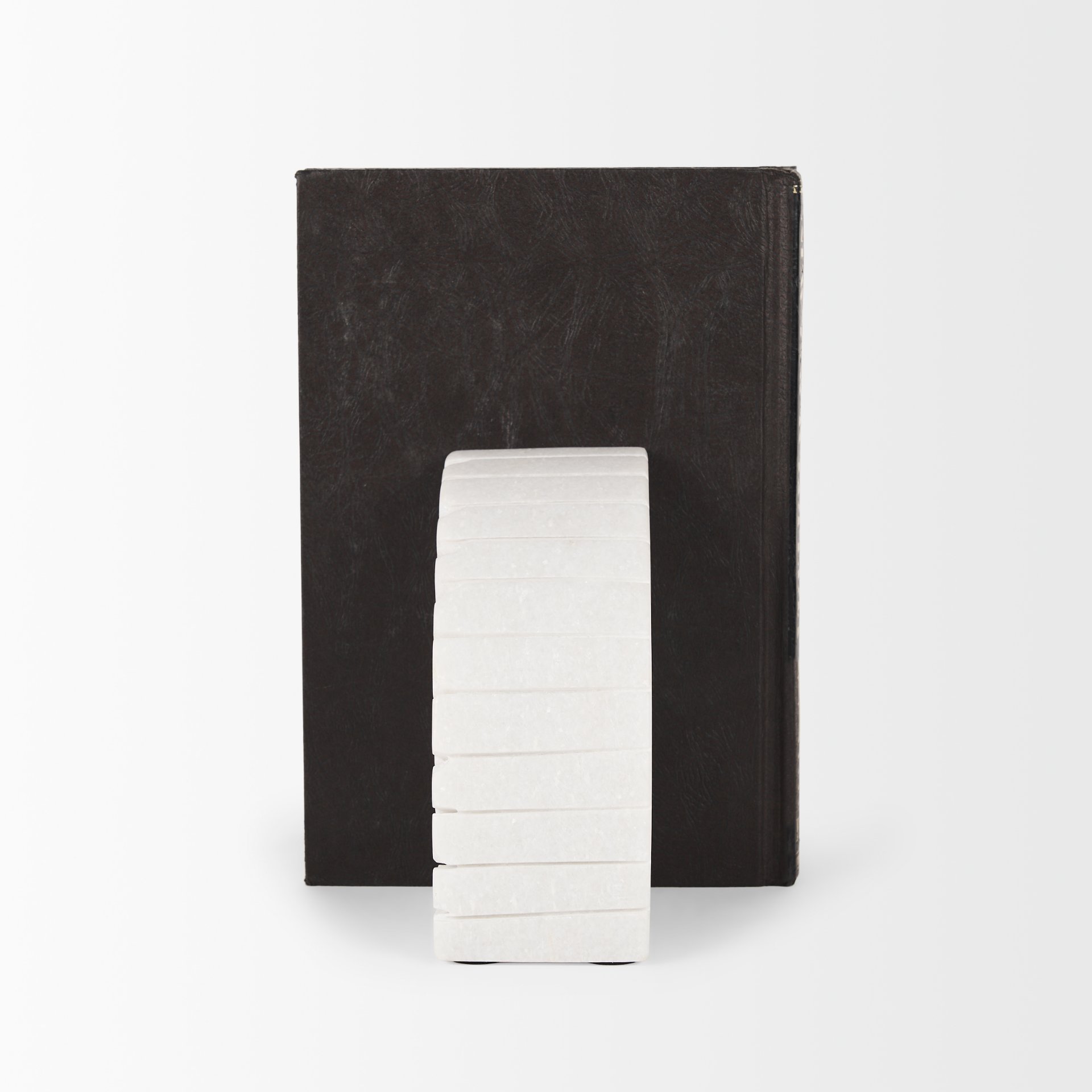 Stept White Marble Bookends with rough carving (set of 2), by Mercana, 4.5" length x 2.5" width x 5.5" height View 3