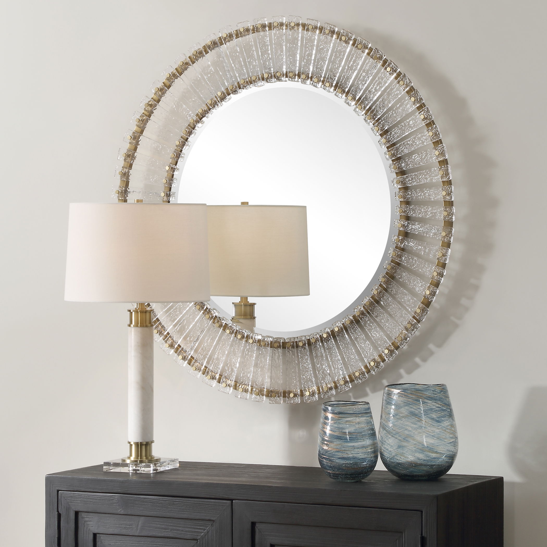 Denali Textured Glass Round Mirror large image 