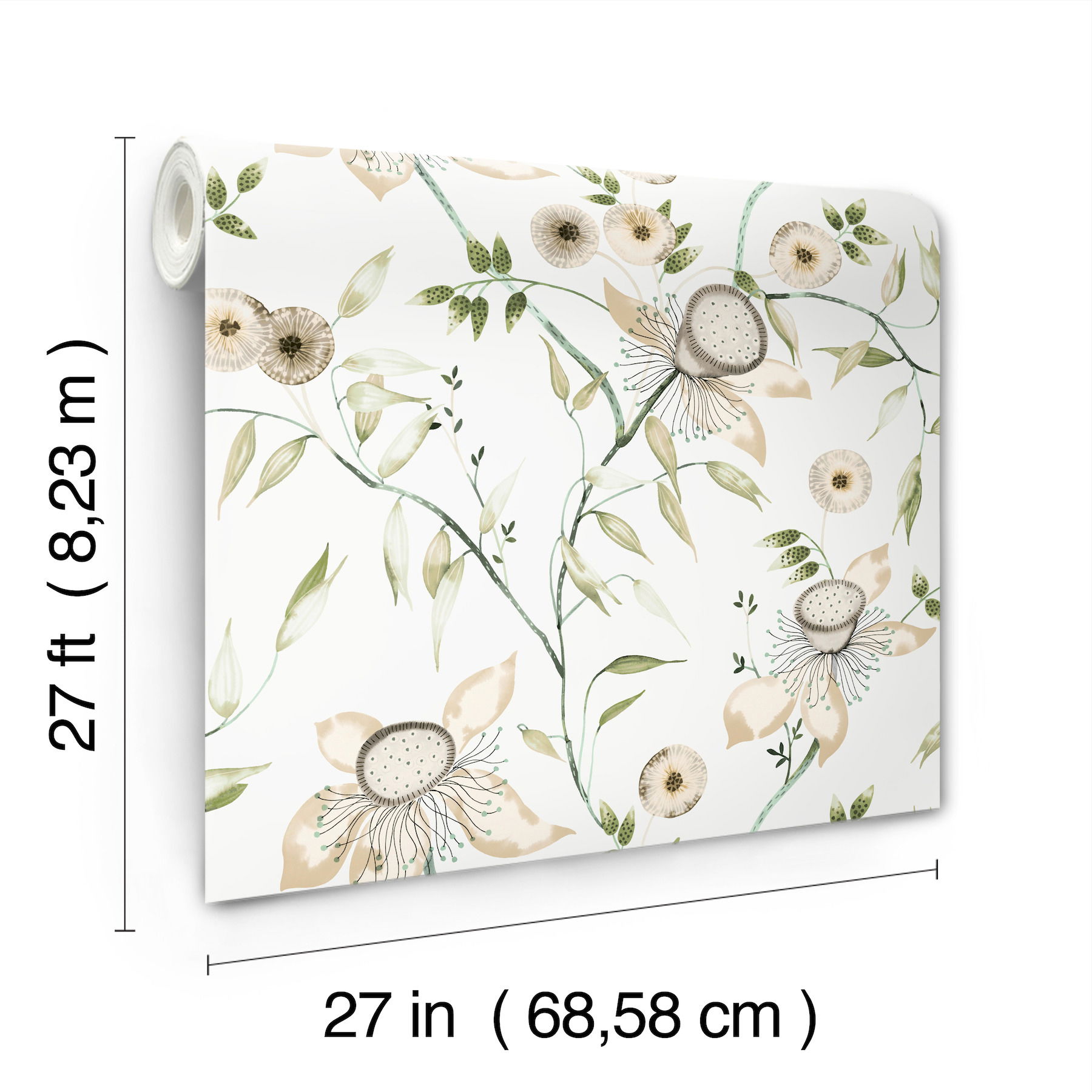 Dream Blossom White & Green Wallpaper large image 