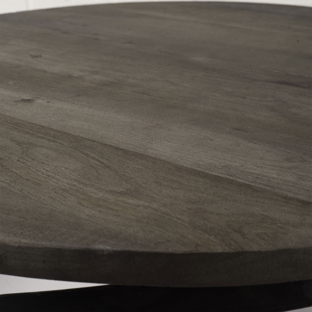 Triumph 40' Round Brown Solid Wood Top Black Metal Base Coffee Table, by Mercana, 40" length x 40" width x 16" height View 7