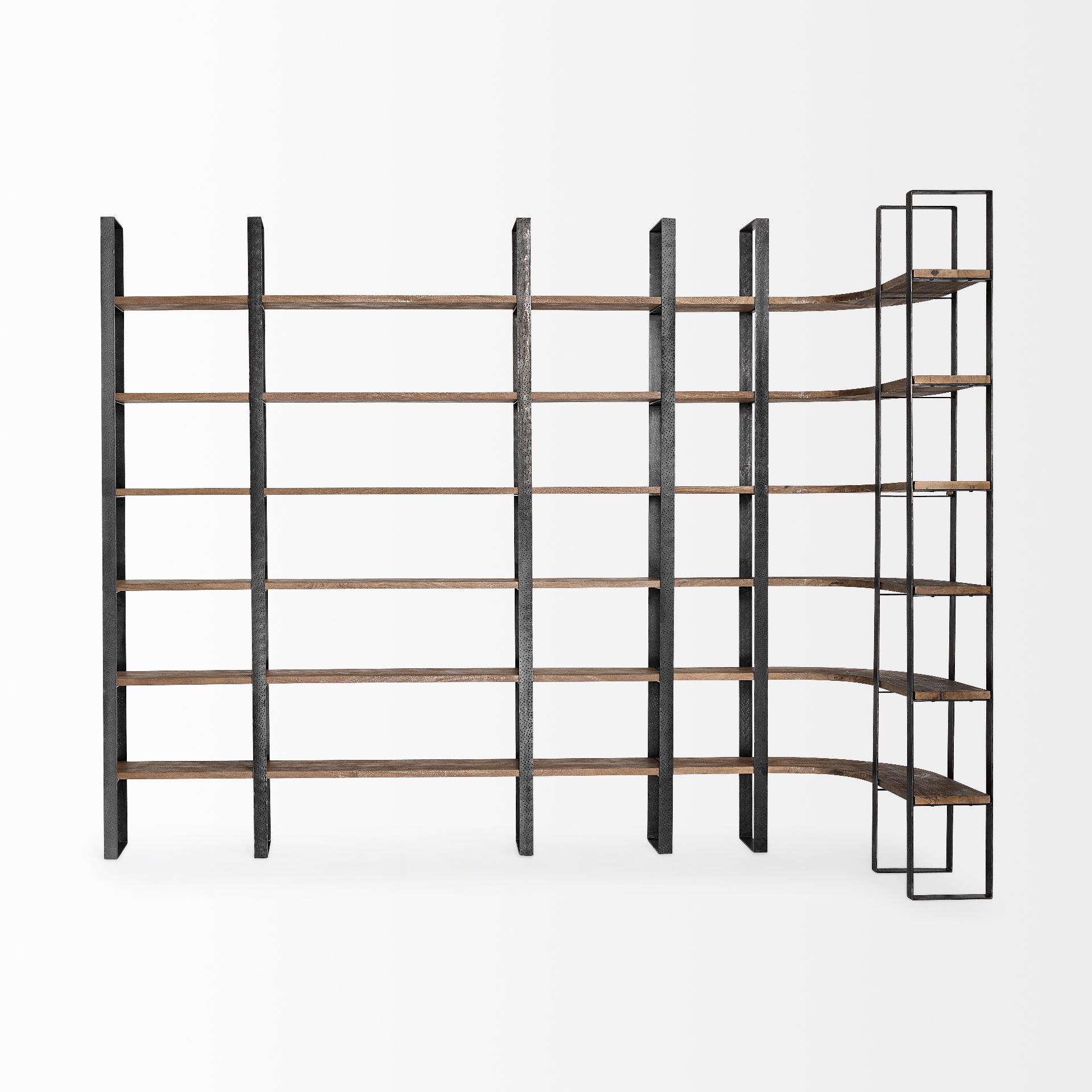 Taunton II 80L x 10.5W x 90H Dark Brown Wood And Black Iron Six Shelving Unit, Shelving & Bookcase by Mercana, 80" length x 10.5" width x 90" height View 7