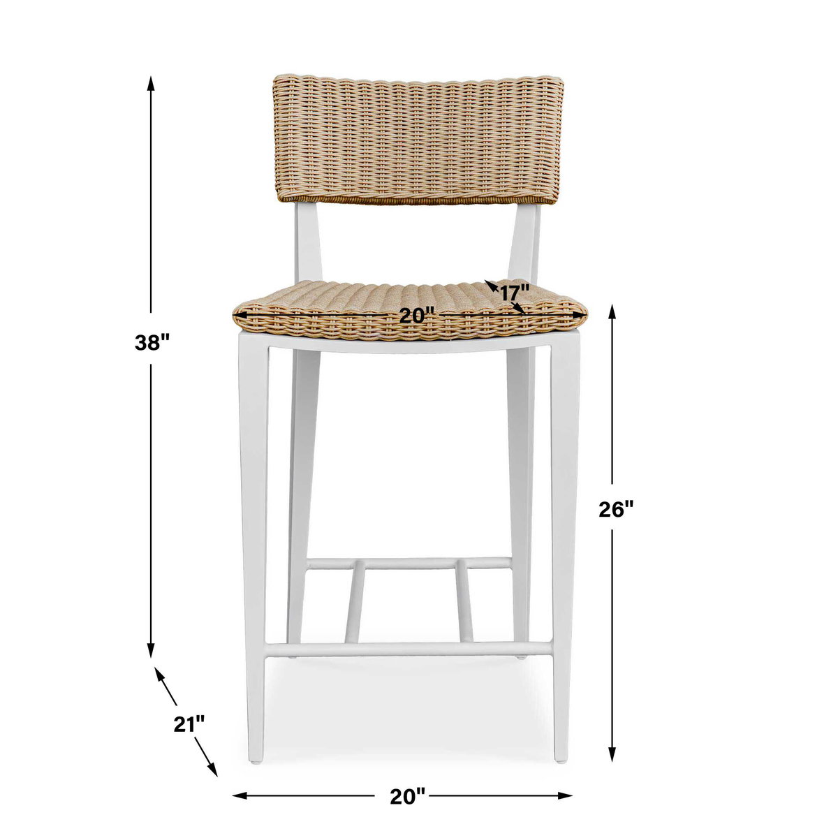 Calbas White Outdoor Counter Stool, Furniture by Uttermost, 19.75" width x 38.1" height x 22.6" depth View 3