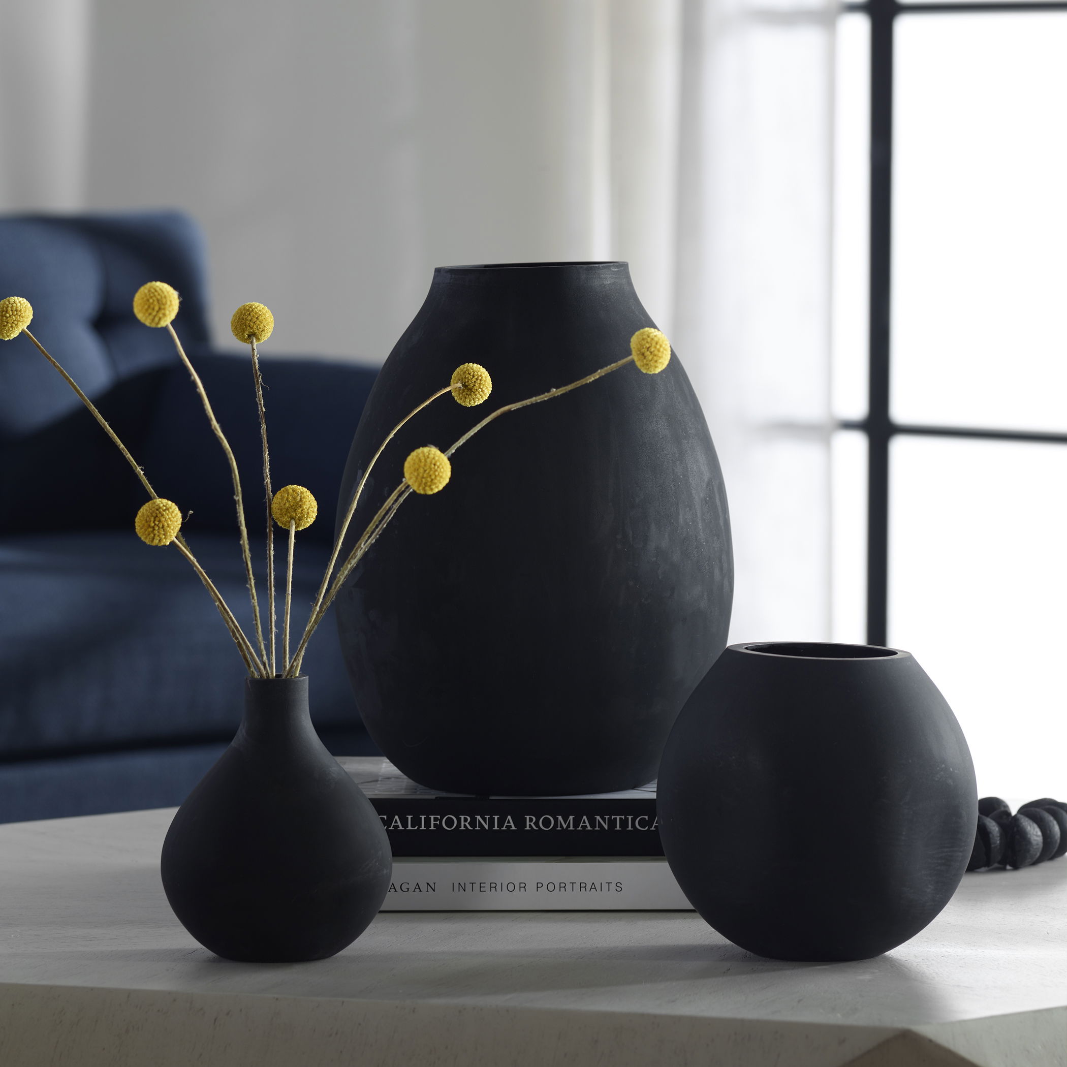 Hearth Matte Black Vases, Set/3 large image 