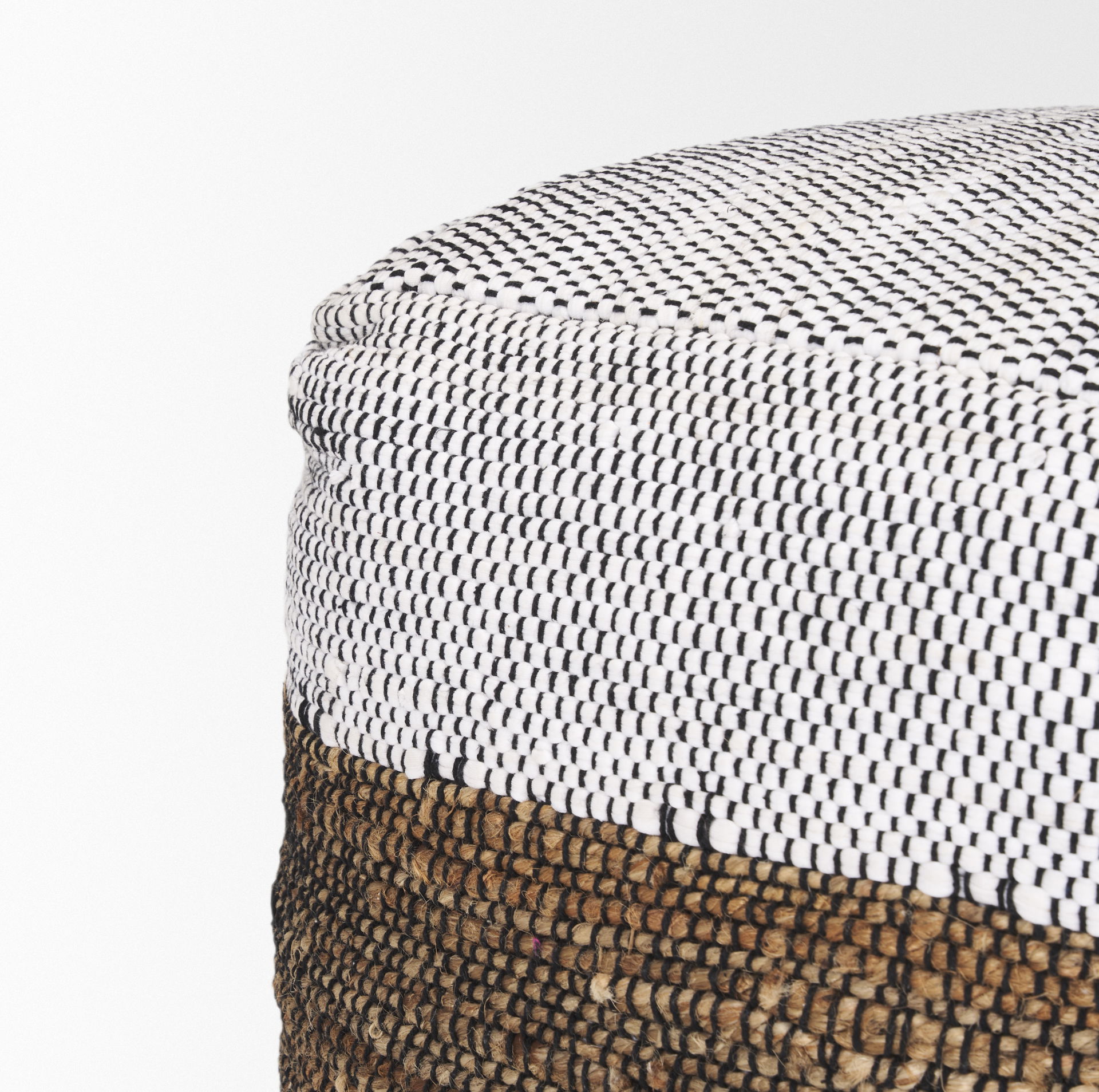 Samiya Jute with White Cotton Pouf, Ottoman by Mercana, 16" length x 16" width x 16" height View 5