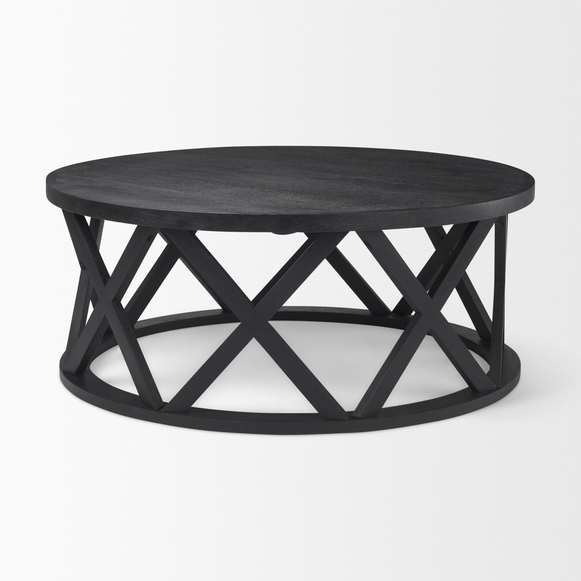 Forsey  28.0L x 45.3W x 18.0H Black Solid Wood Round Coffee Table large image 